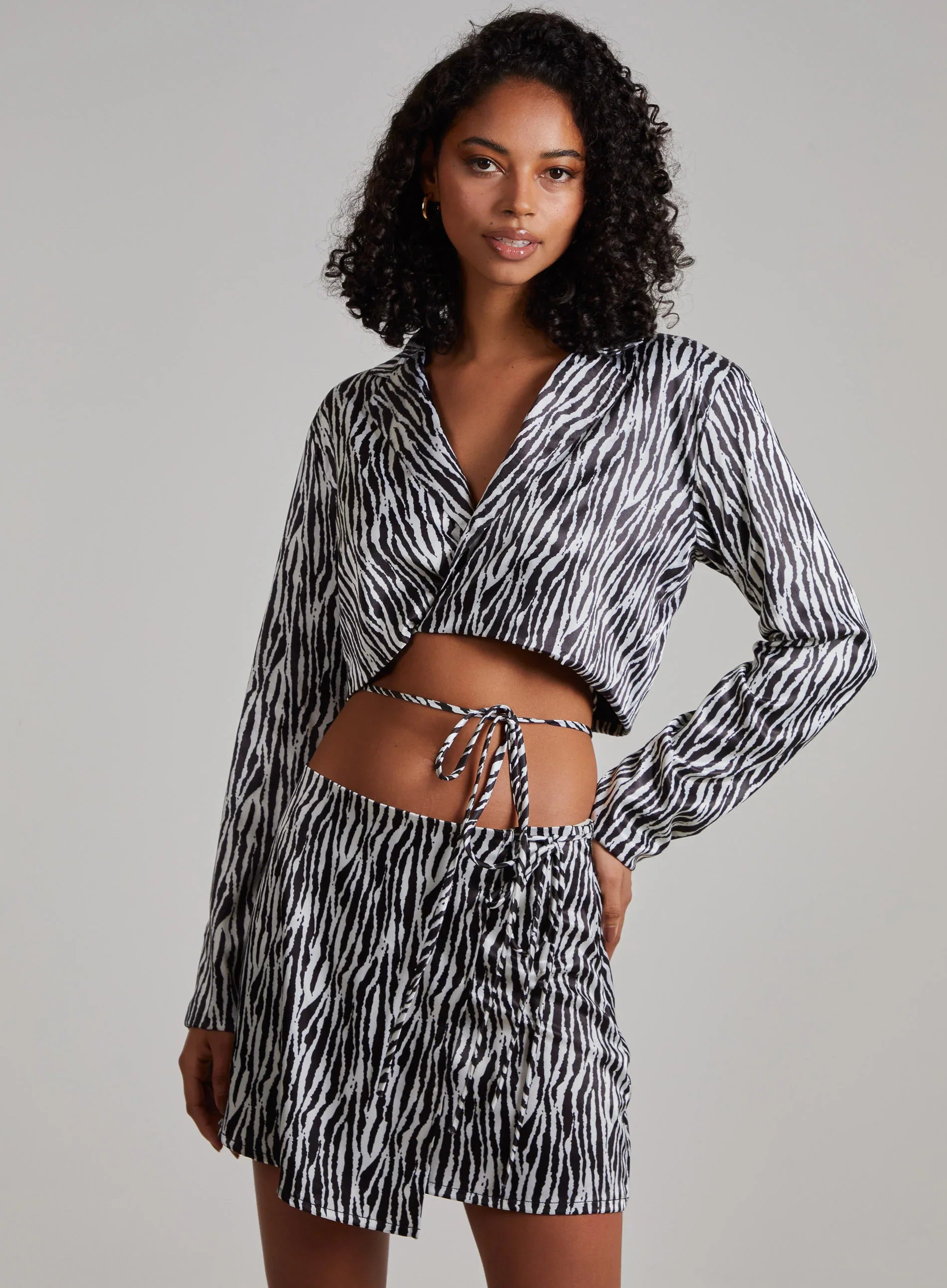 Tie Waist Satin Zebra Crop Top