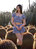 Gingham Puff Sleeve Crop Top