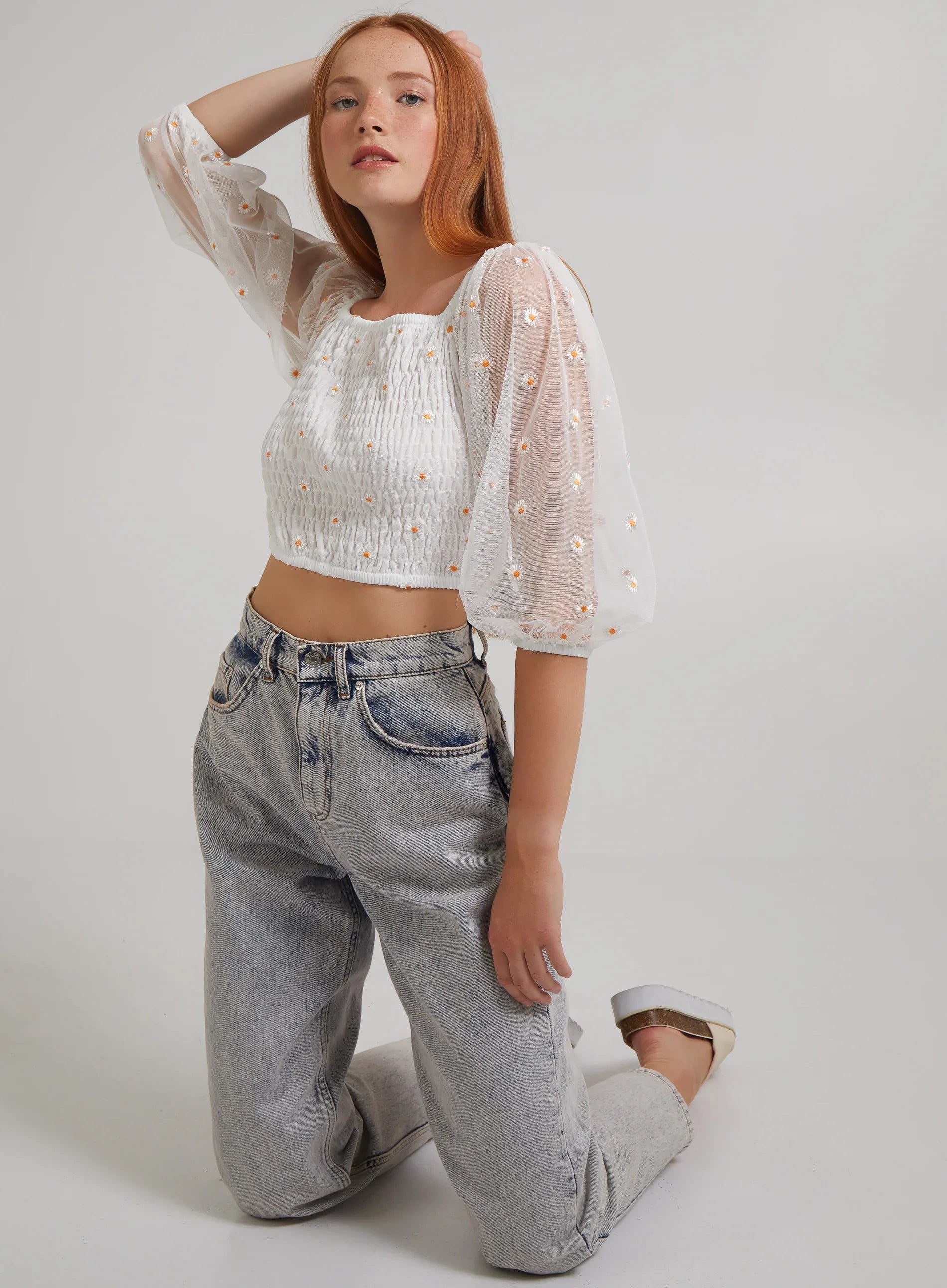 Daisy Embroidered Bardot Top