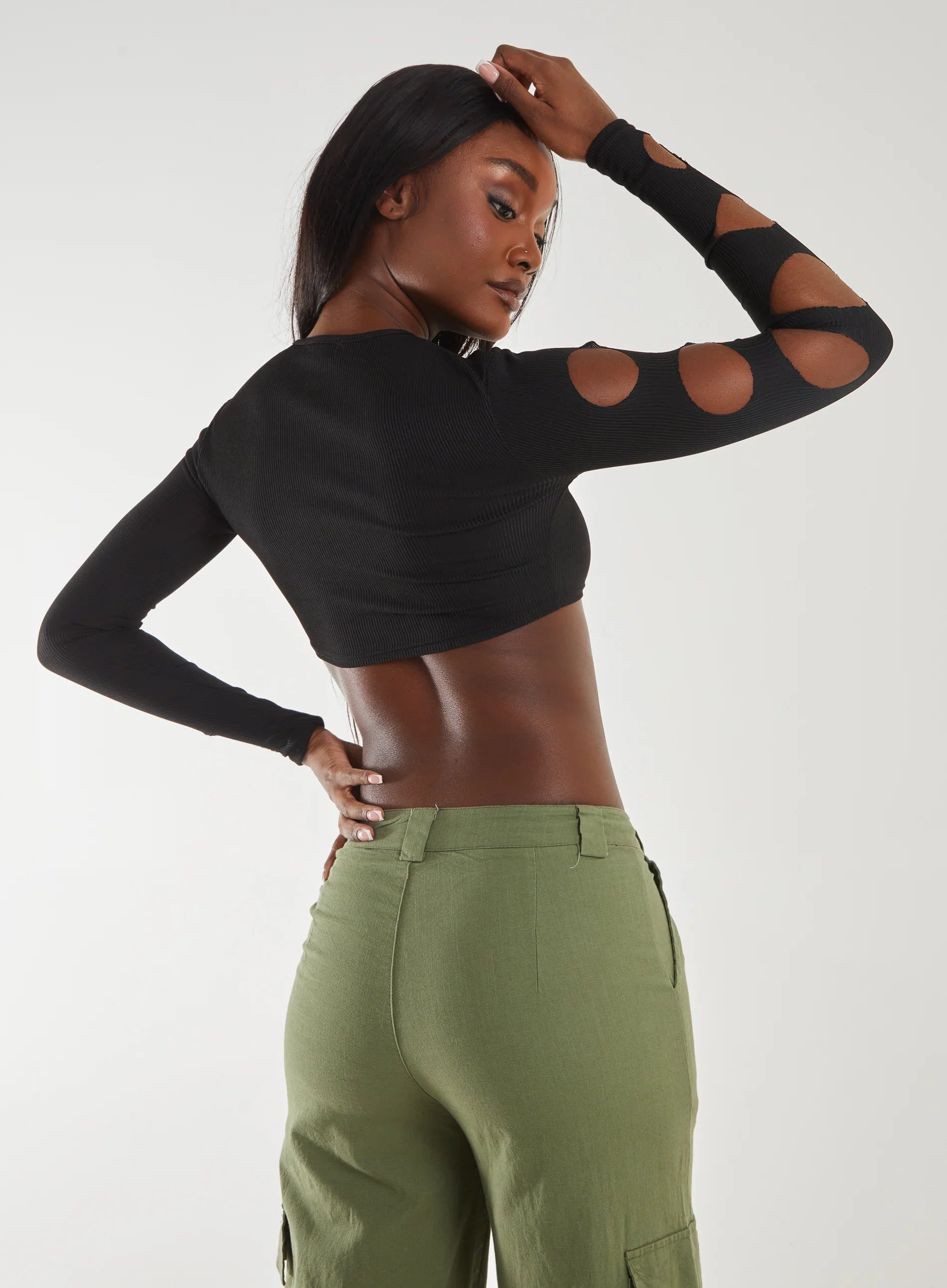 Ribbed Long Sleeve Cut Out Top