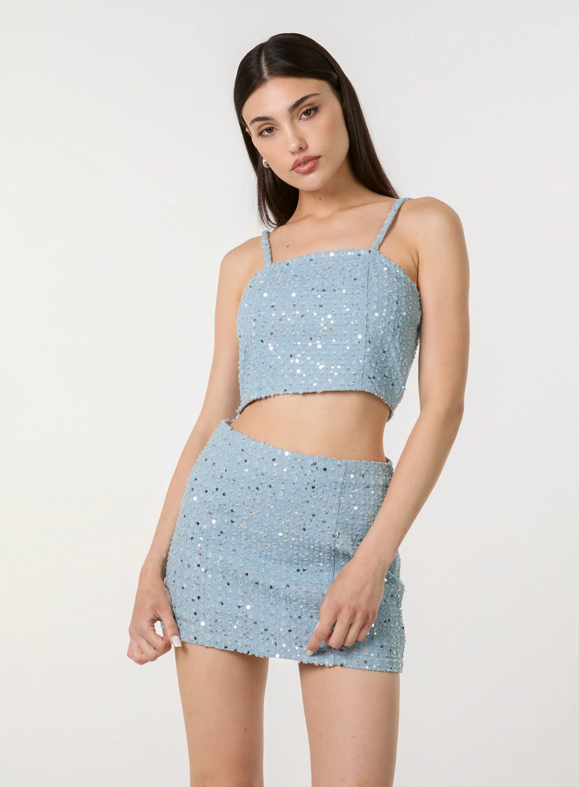 Sequin Embellished Denim Top