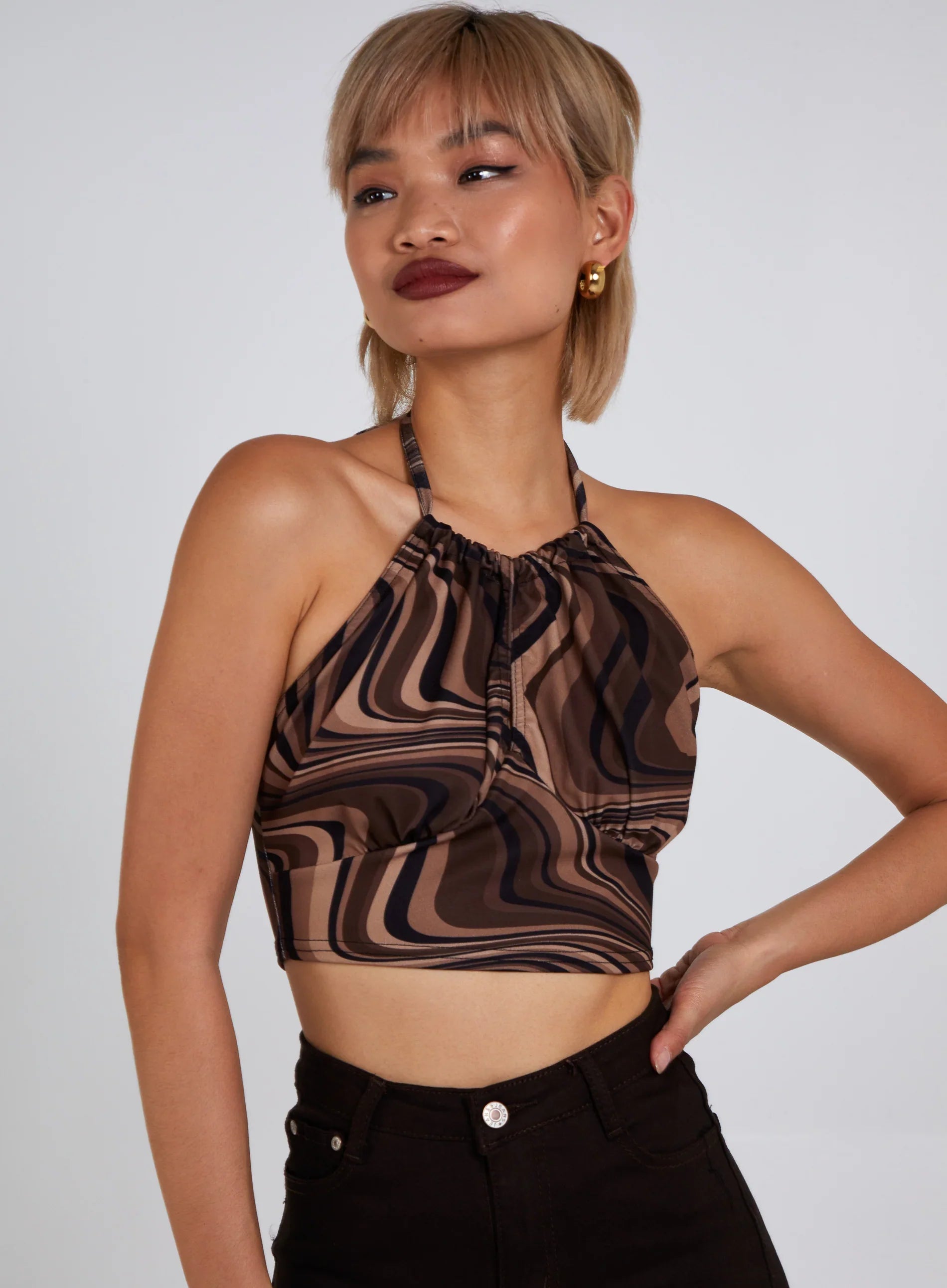 Halter Neck Marble Print Top