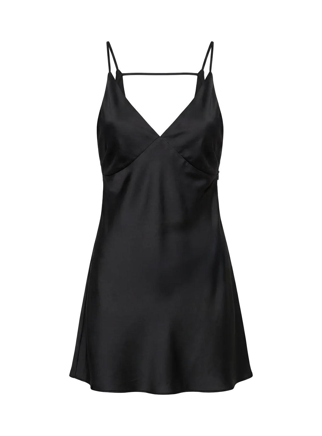 Adette V Neck Satin Mini Dress Black