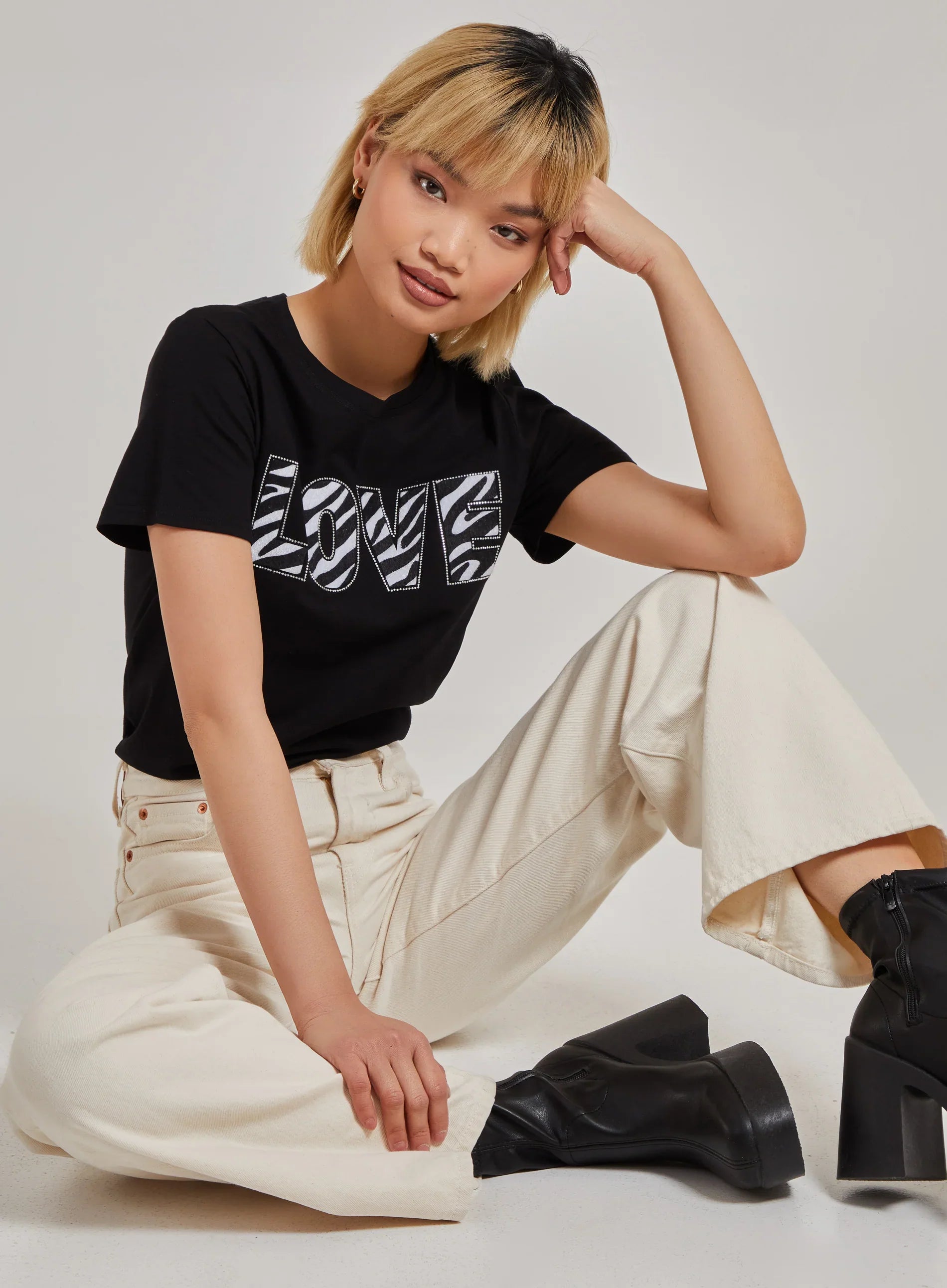 Zebra Print Love Slogan T-Shirt