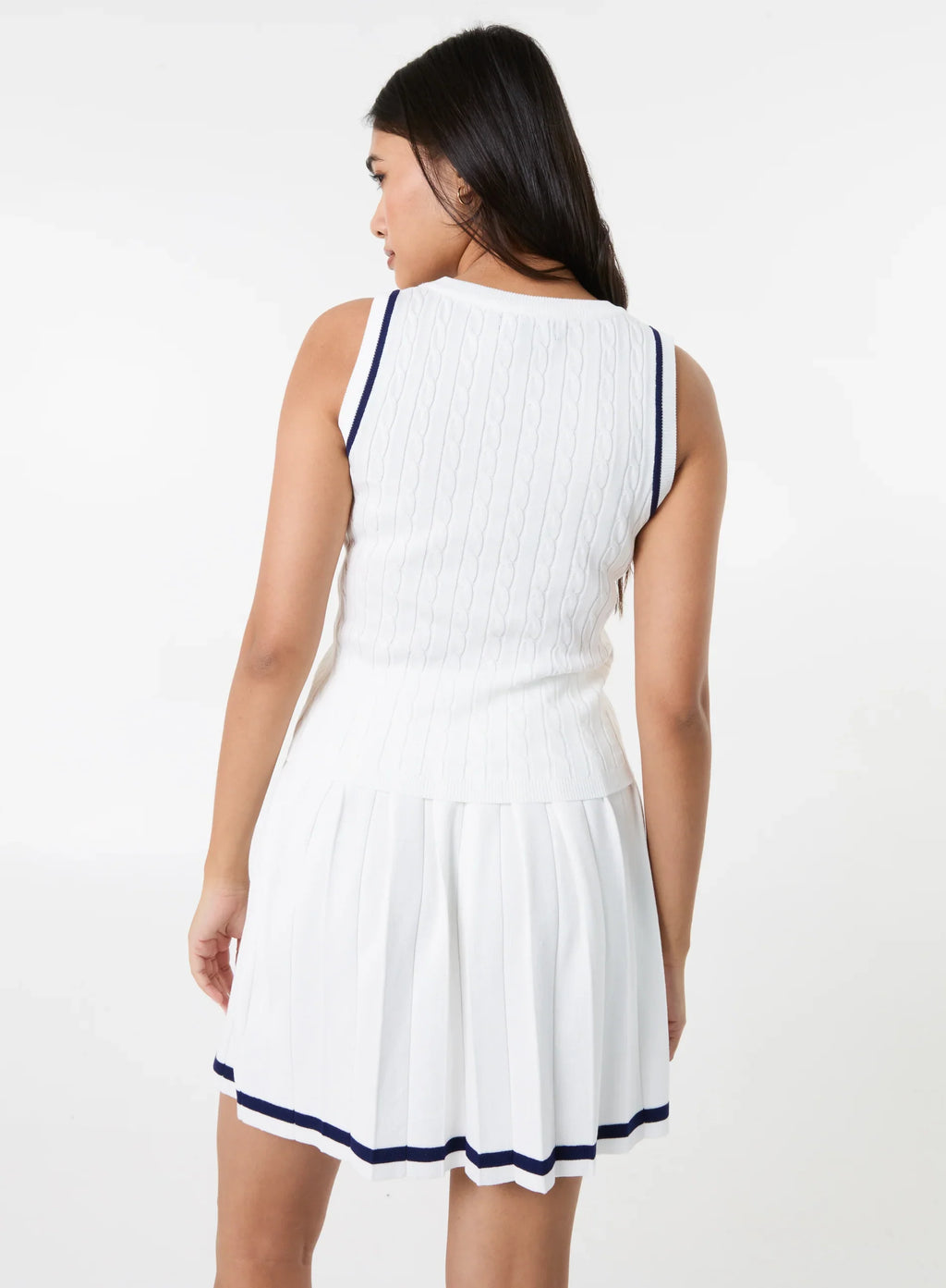 Cable Knit Vest With Contrast Piping