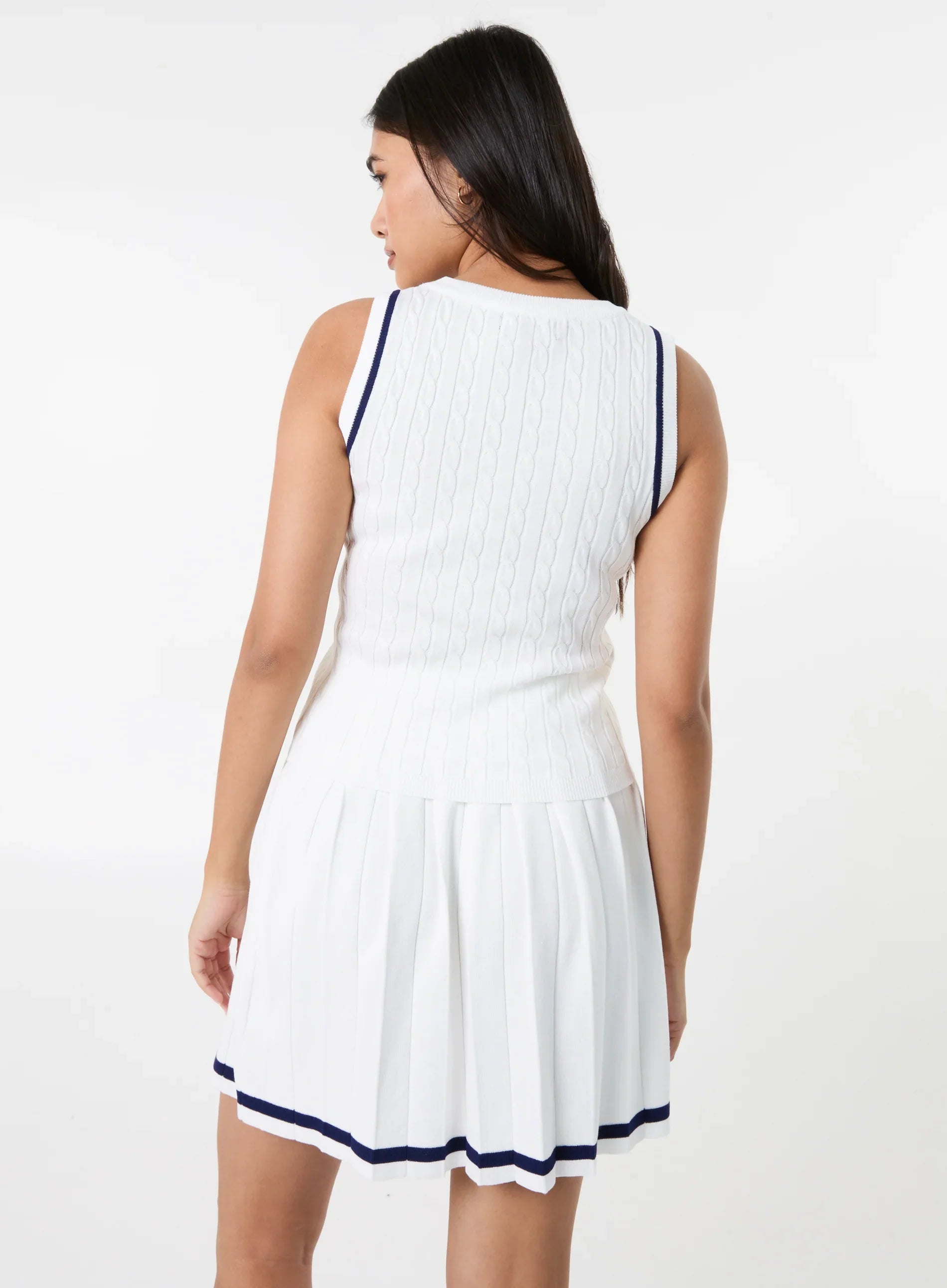Cable Knit Vest With Contrast Piping