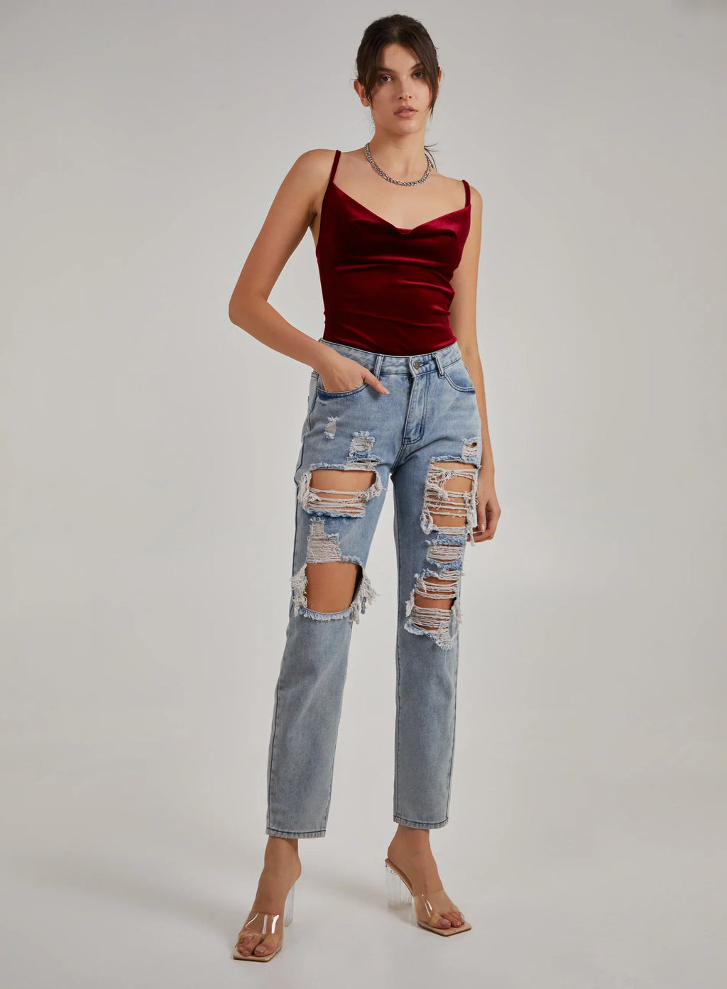 Velvet Cowl Neck Bodysuit