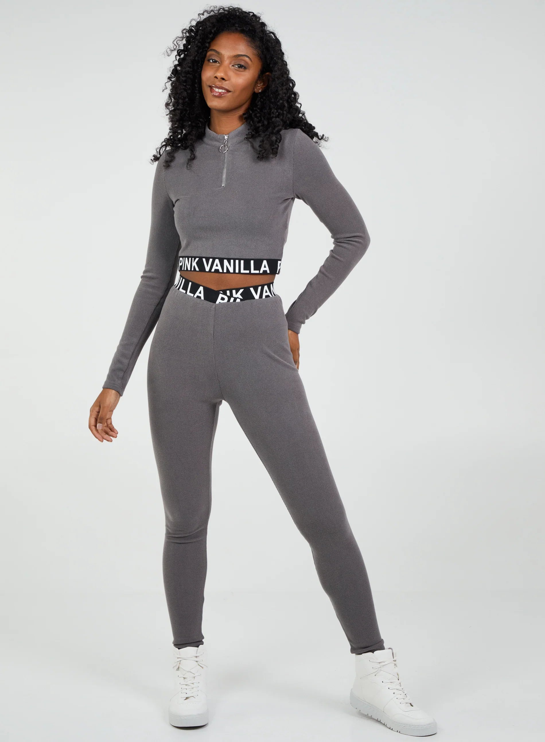 Long Sleeve Ribbed Pink Vanilla Logo Top
