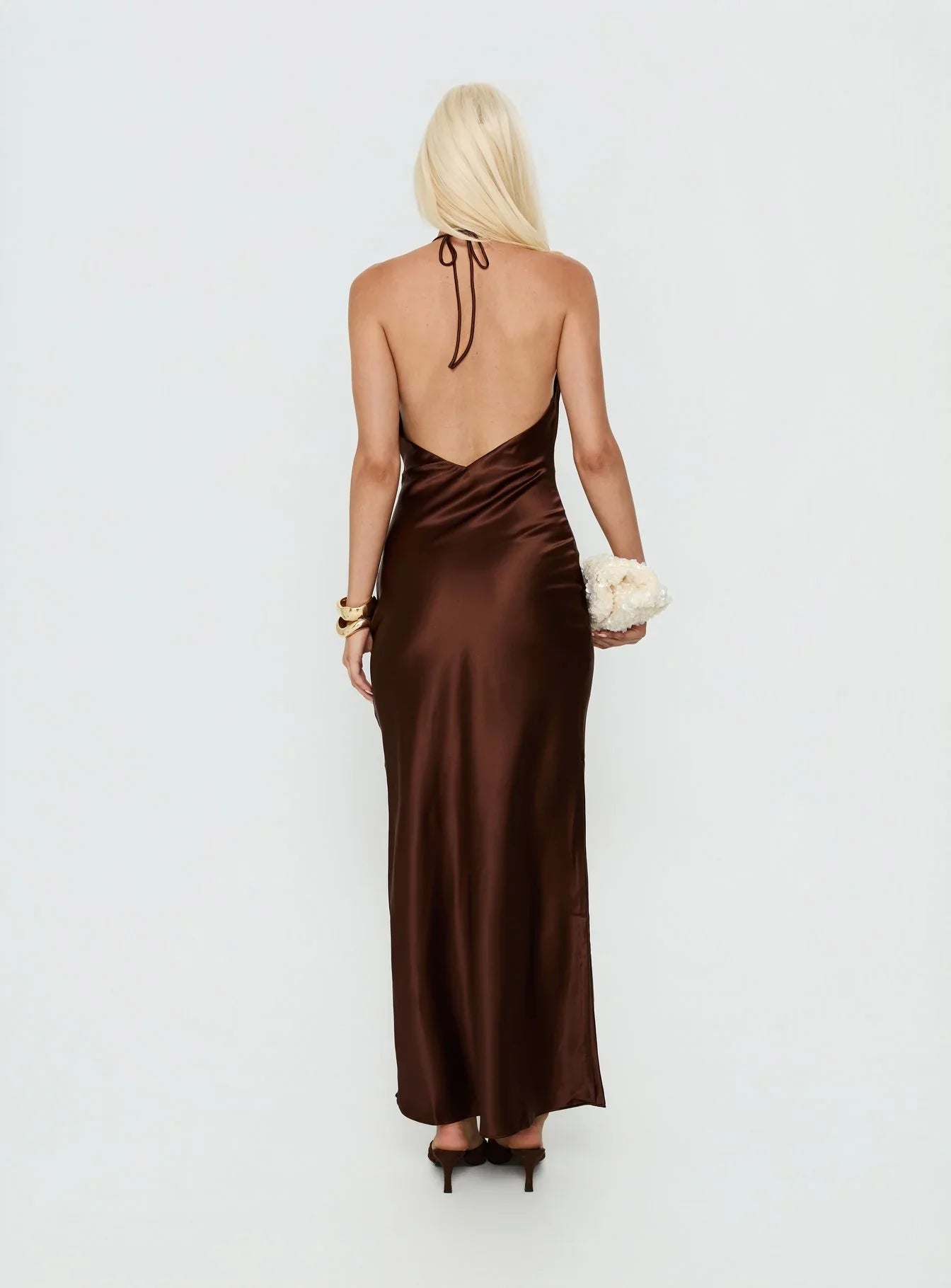 Yazmeina Halter Keyhole Maxi Dress Brown