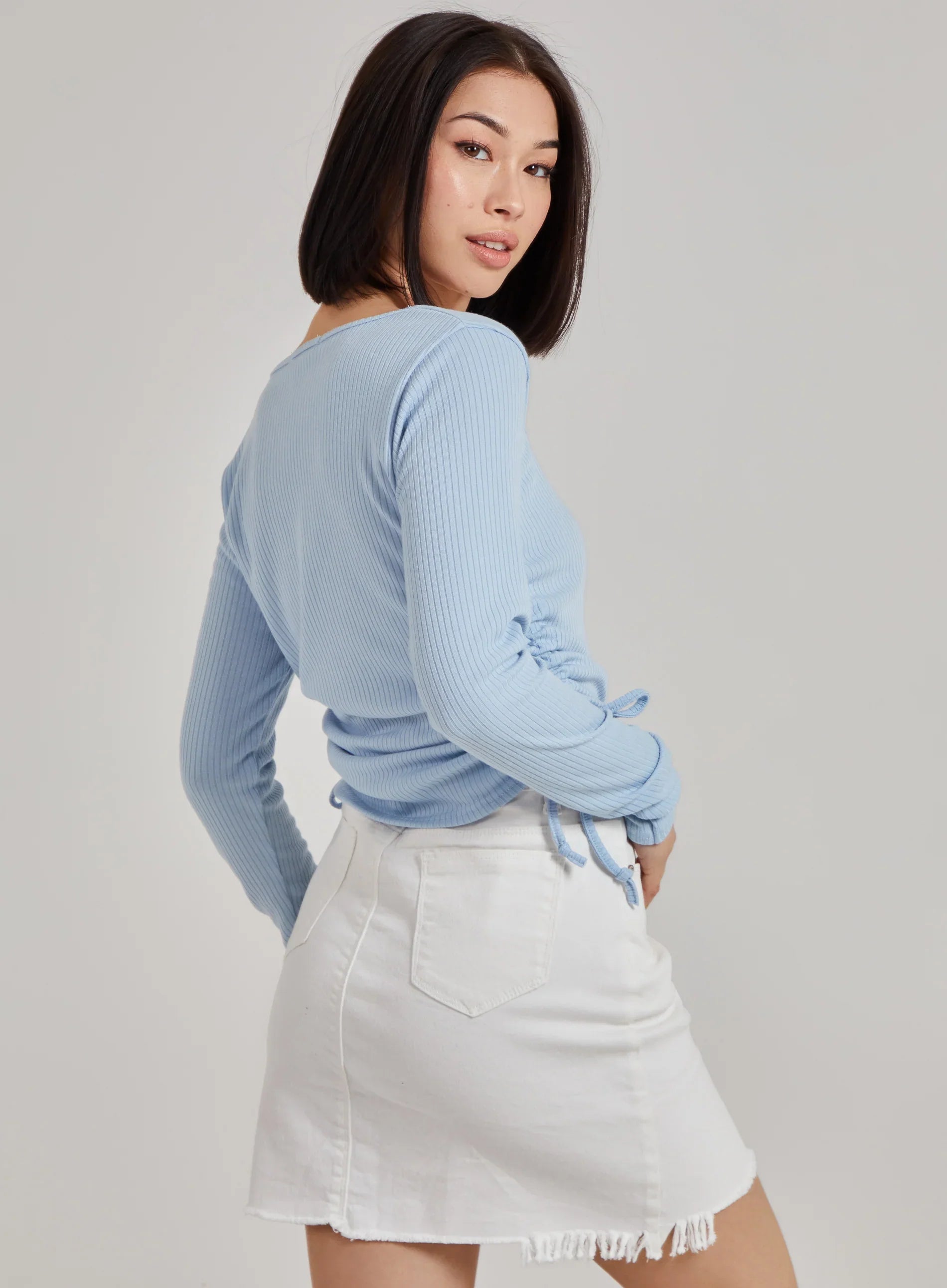 Ruched Square Neck Ribbed Top