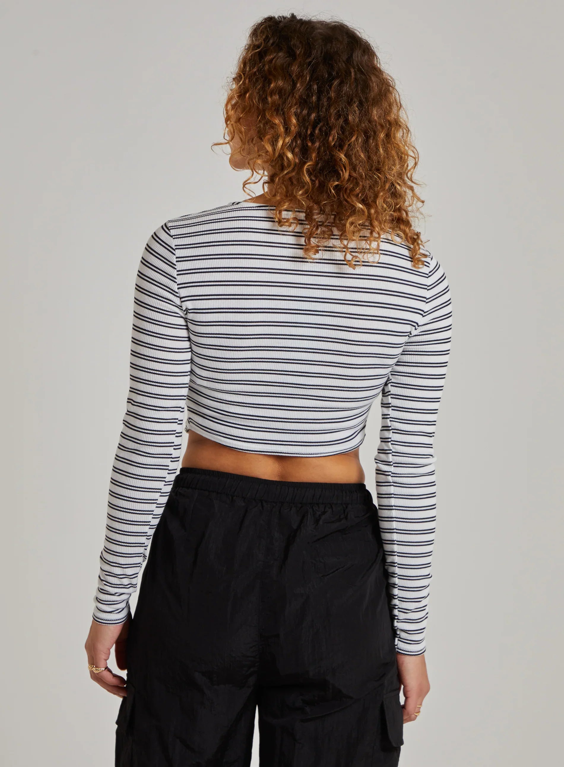 Striped Tie Front Ribbed Crop Top