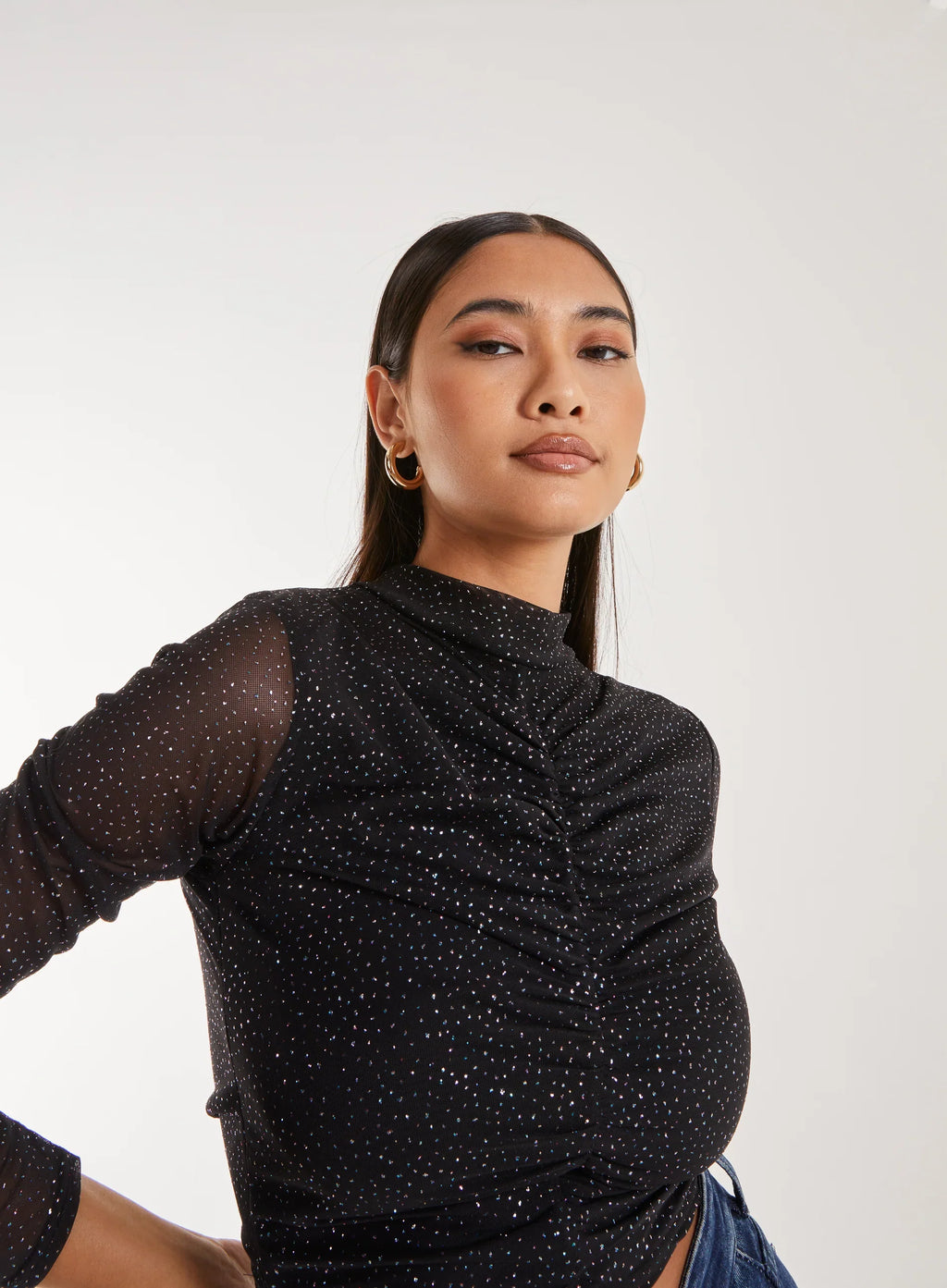Sparkle Long Sleeve Mesh Top