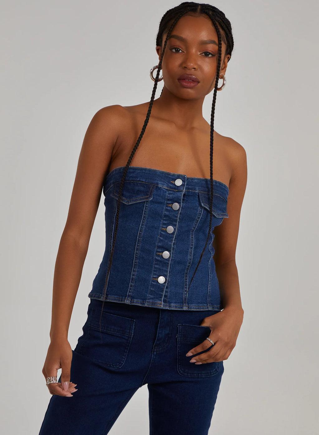 Bandeau Button Up Denim Corset Top