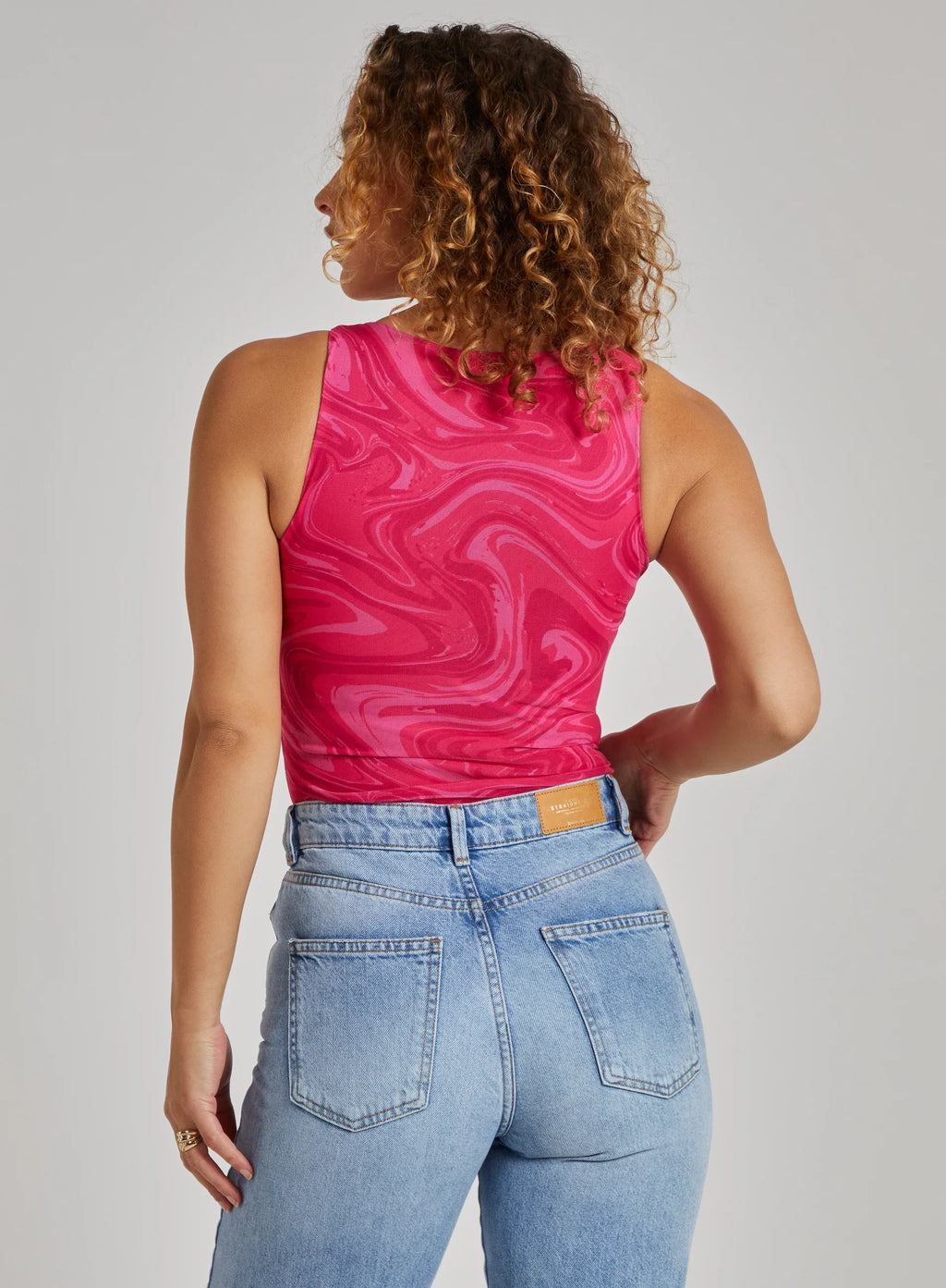 Swirl Print Mesh Sleeveless Bodysuit