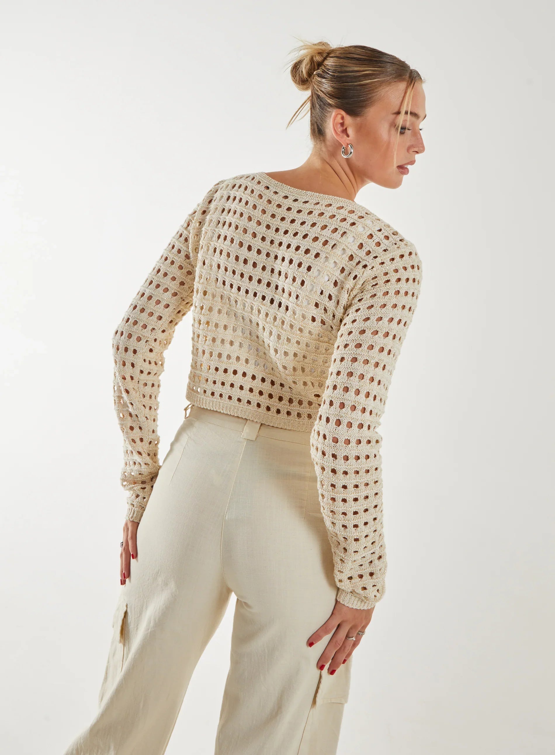 Metallic Long Sleeve Crochet Top