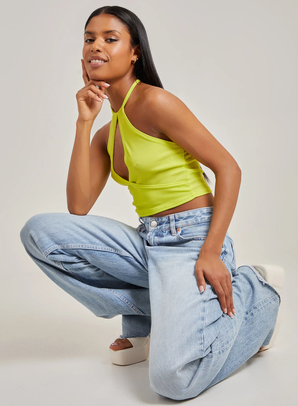 Ribbed Halterneck Crop Top
