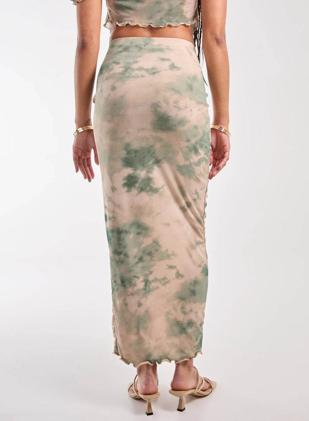 Tie Dye Ruched Split Maxi Skirt