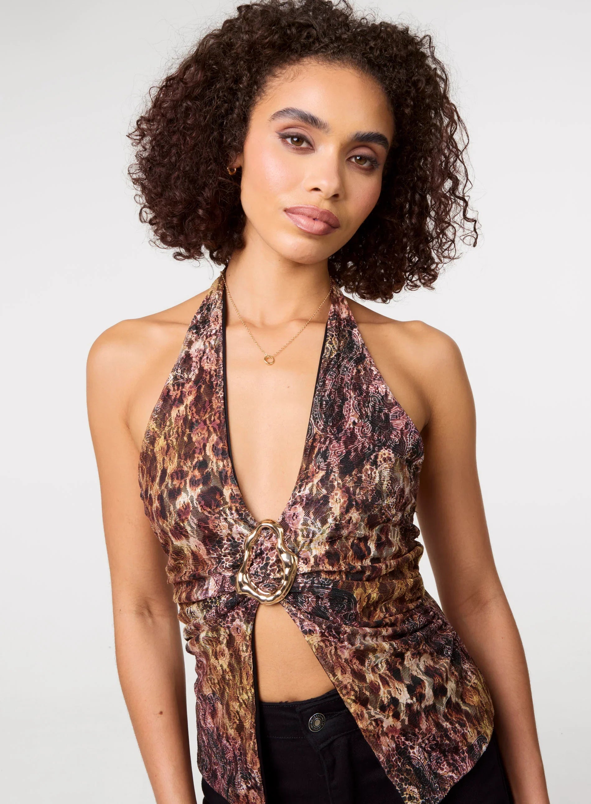 Animal Lace Halter Neck Top