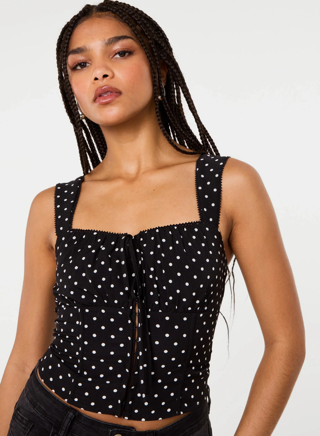 Polka Dot Hook And Eye Crop Top