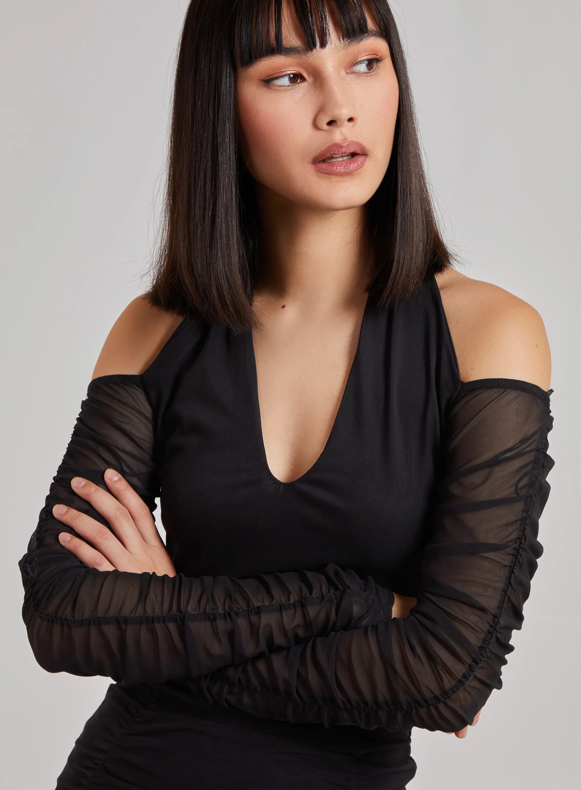 Ruched Mesh Halterneck Top