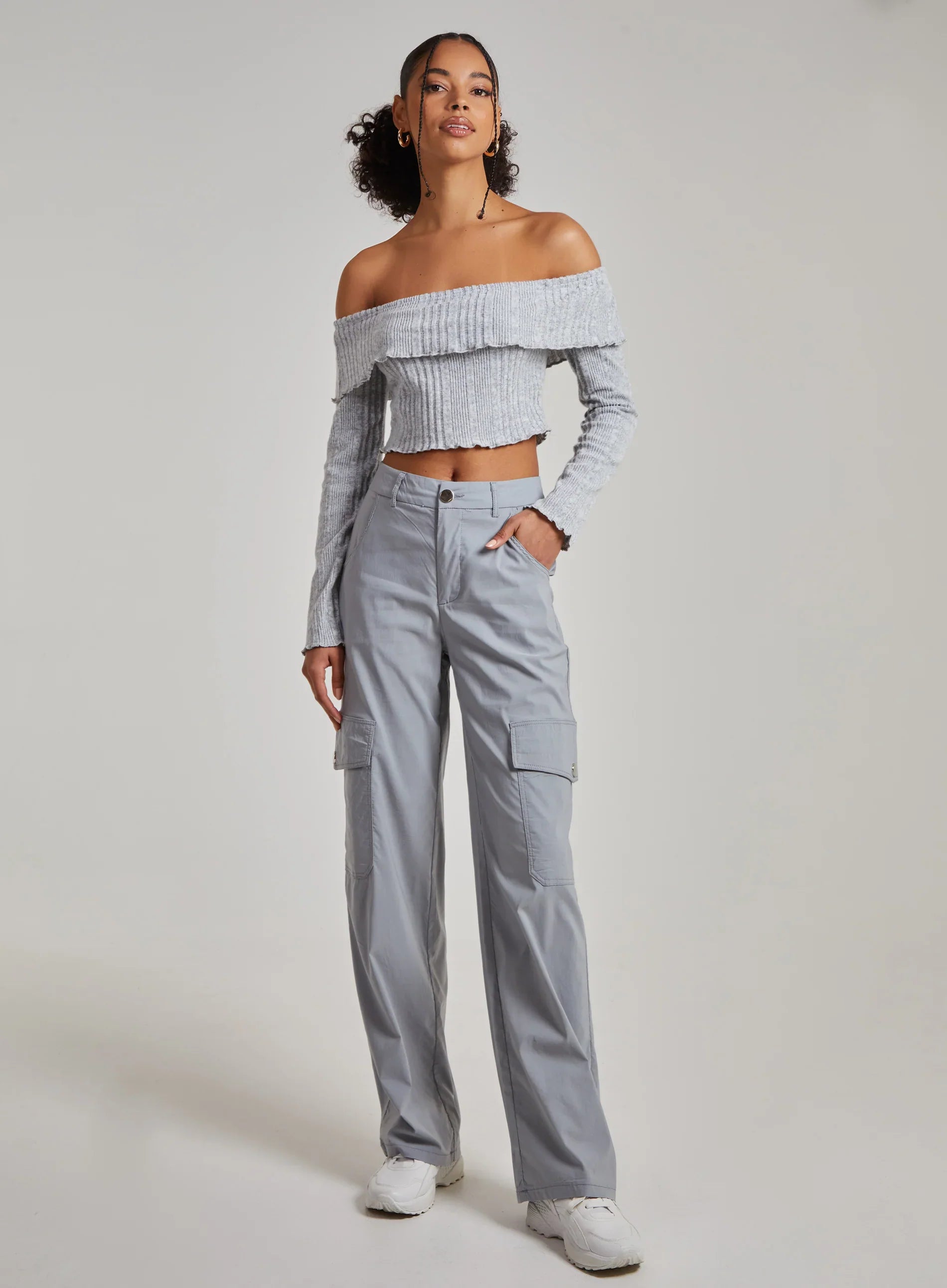 Wide Brushed Ribbed Bardot Top