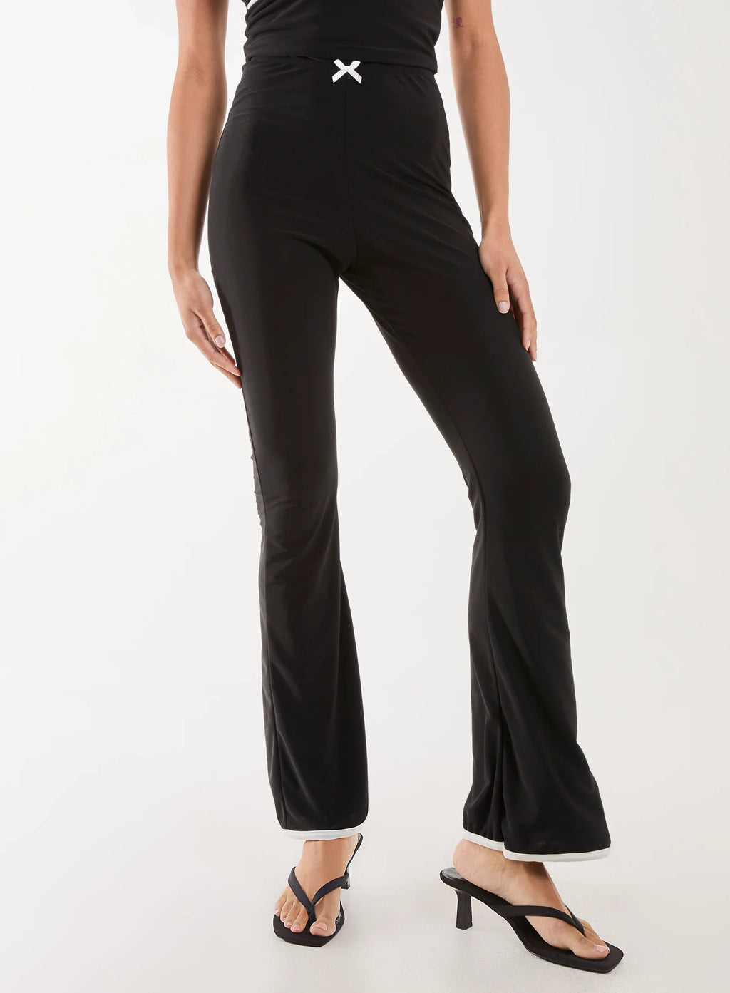 High Waisted Bow Detail Piping Flares
