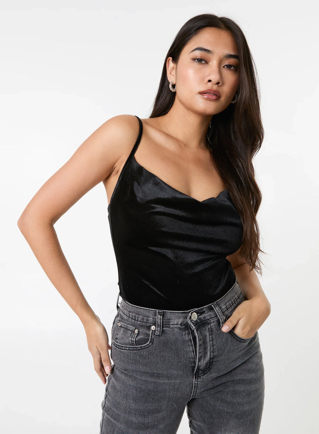 Velvet Cowl Neck Bodysuit