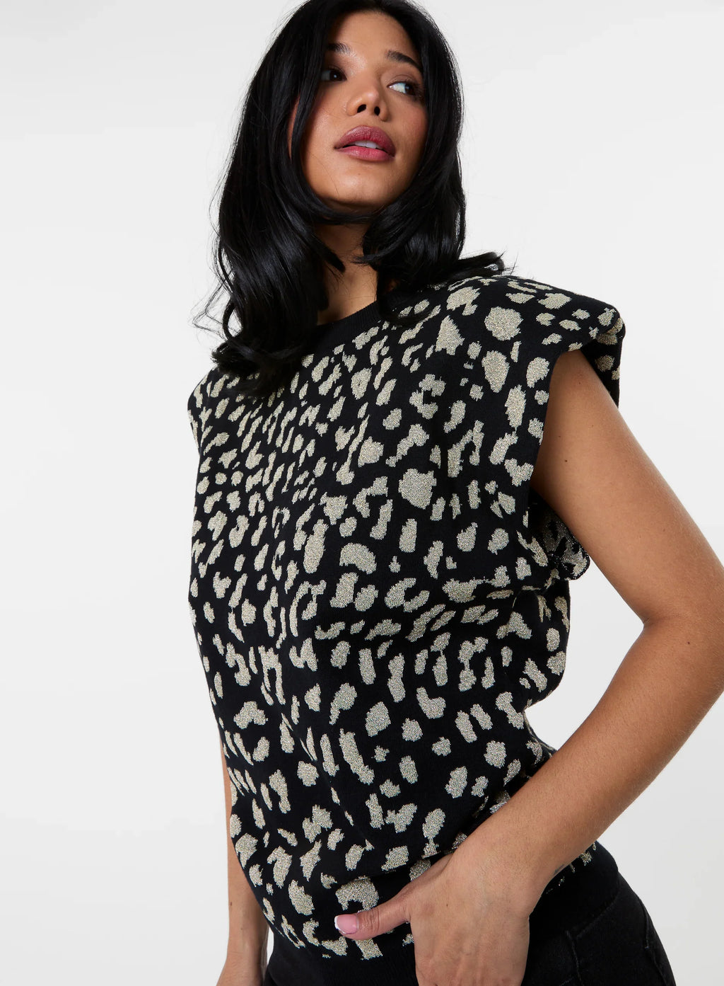 Leopard Print Shoulder Pad Top