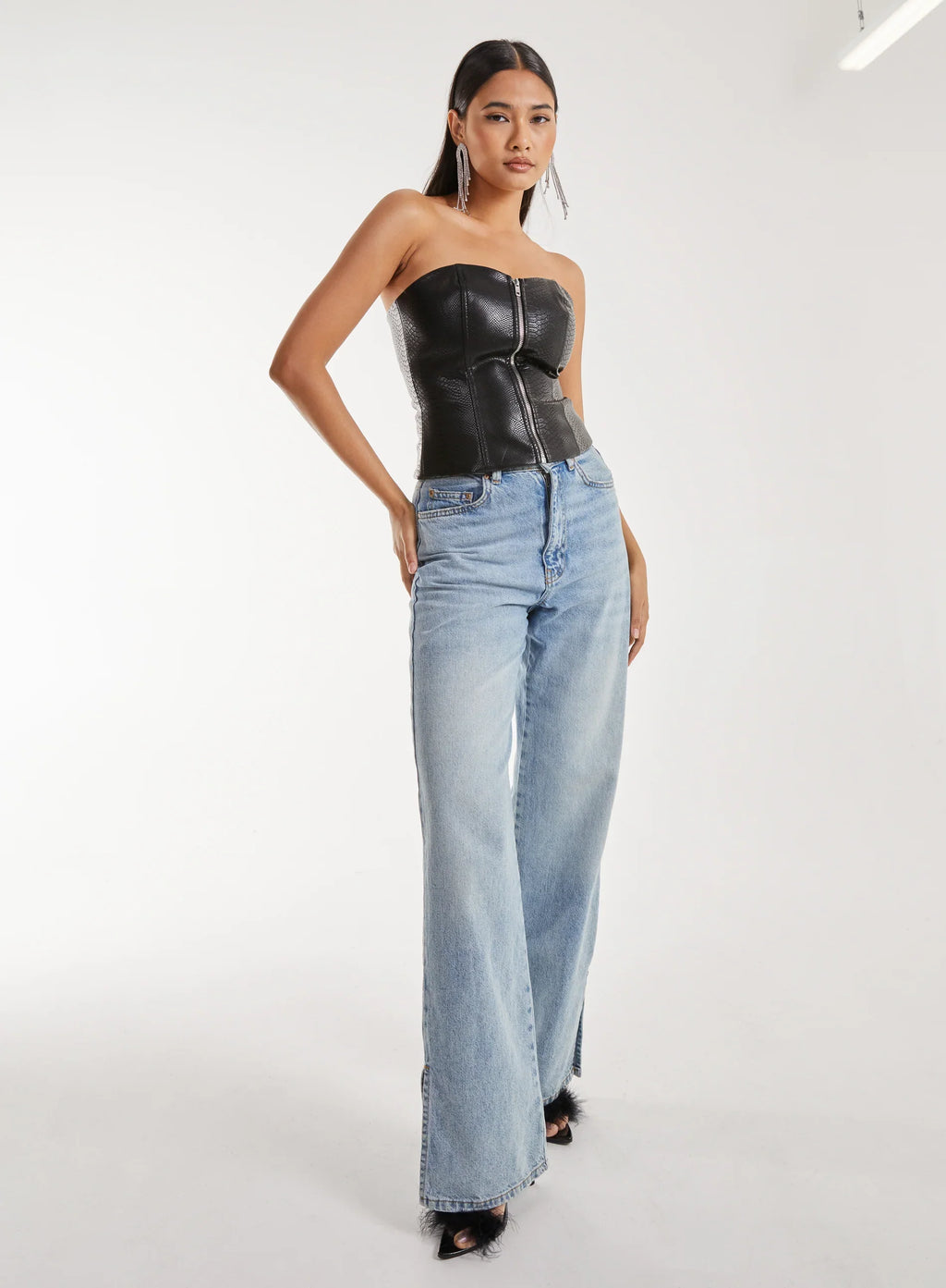 Snake PU Lace Up Corset Top