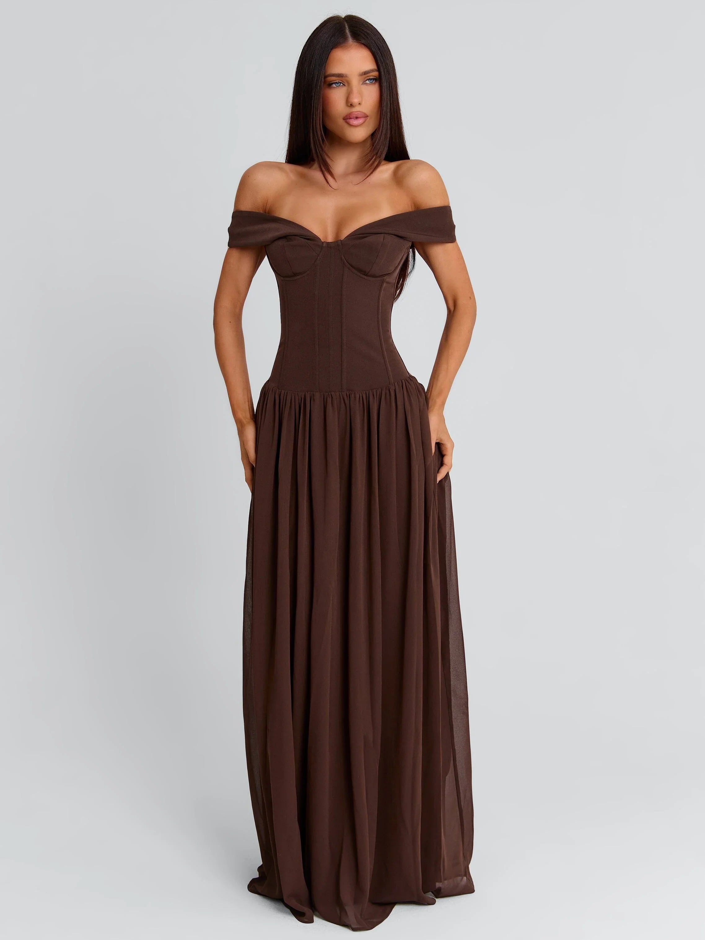 JUNIPIA MAXI DRESS CHOCOLATE