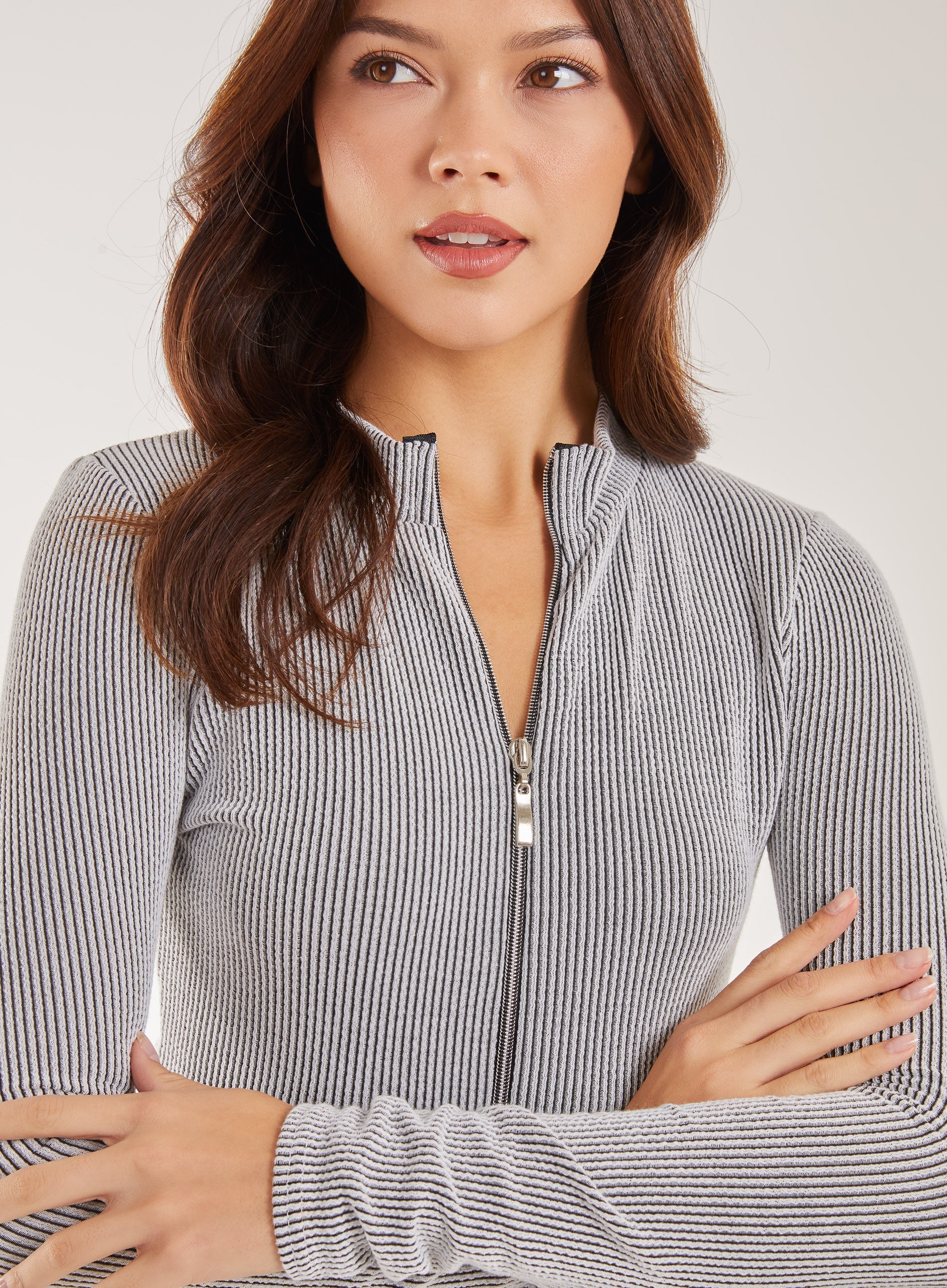 Two Tone Rib Double Zip Top