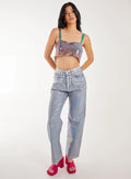 Metallic Silver Foil Coated Jeans
