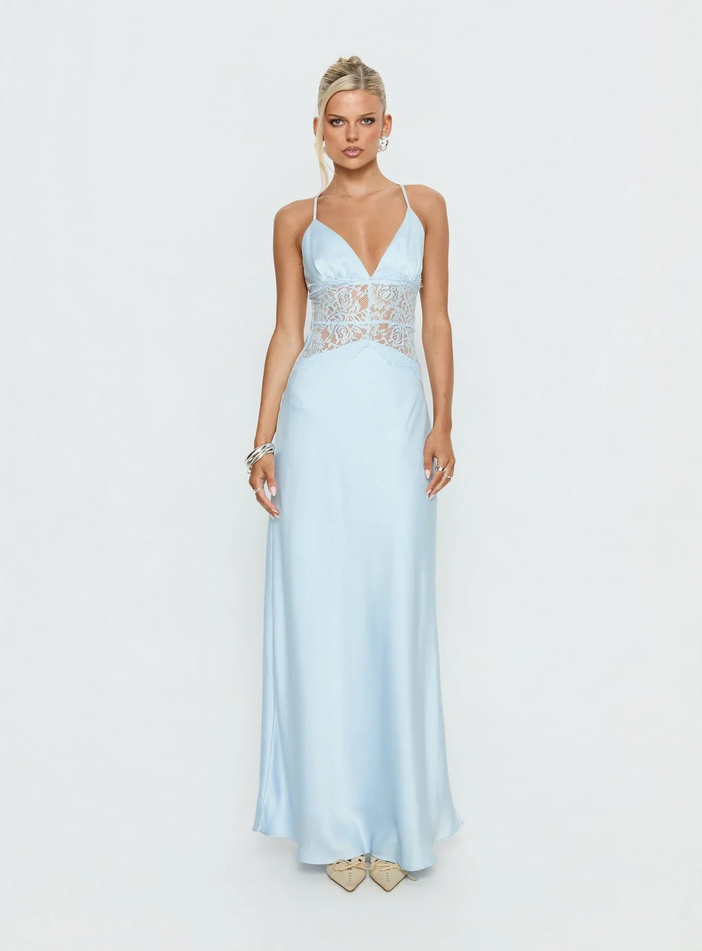 Klairee Halter Lace Maxi Dress Icy Blue