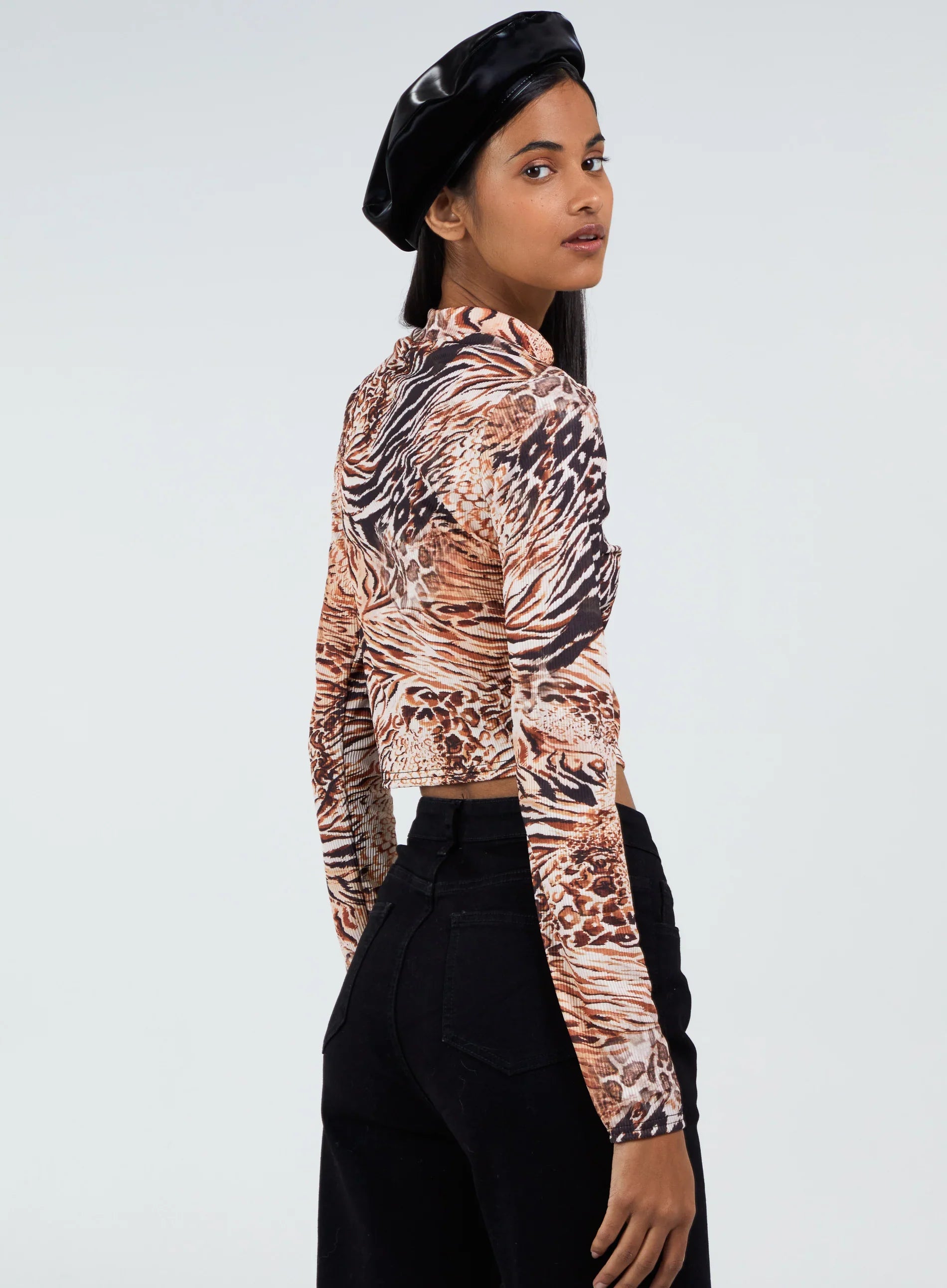Long Sleeve Animal Print Crop Top