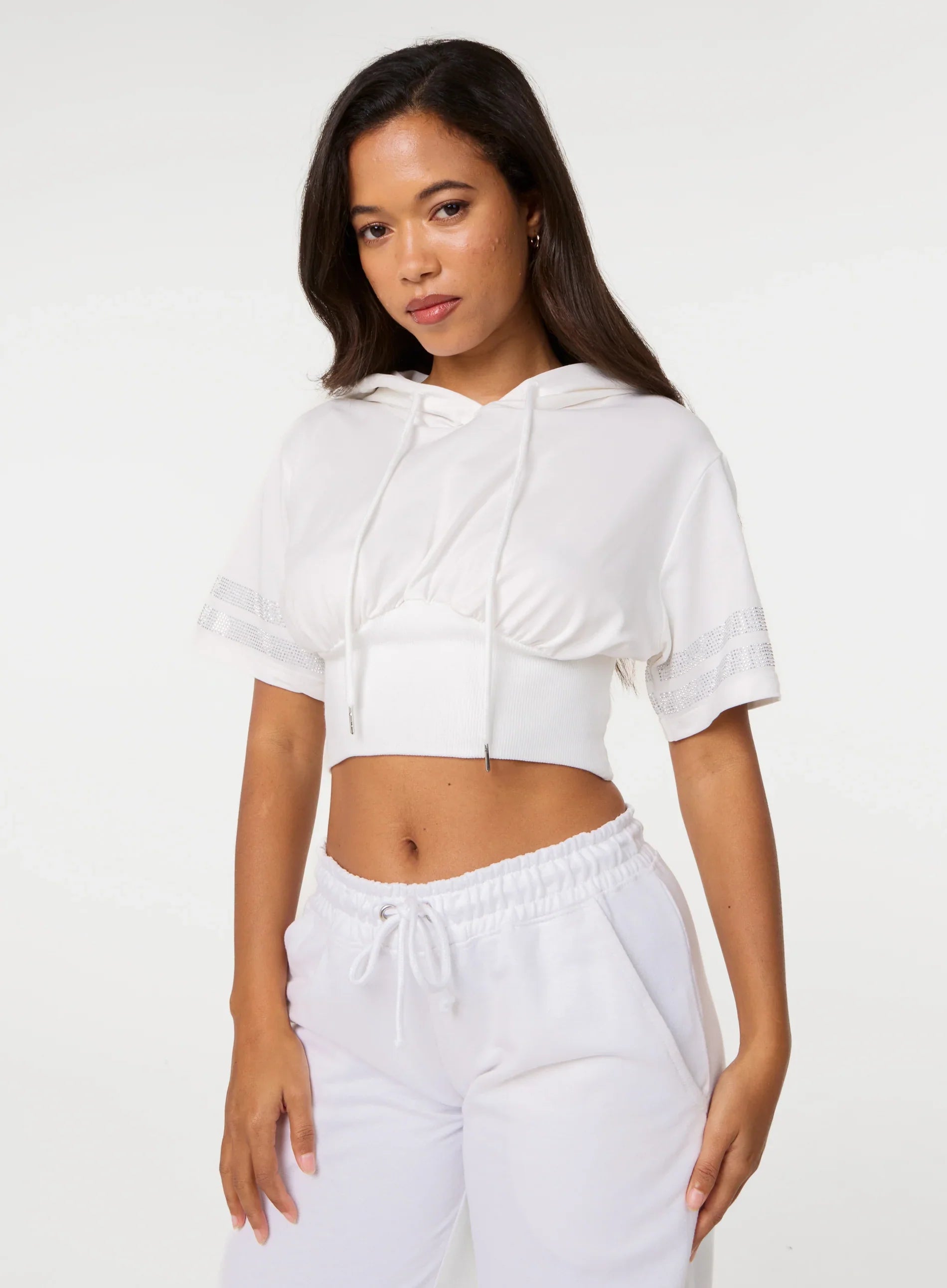 Cropped Diamante Detail Hoodie