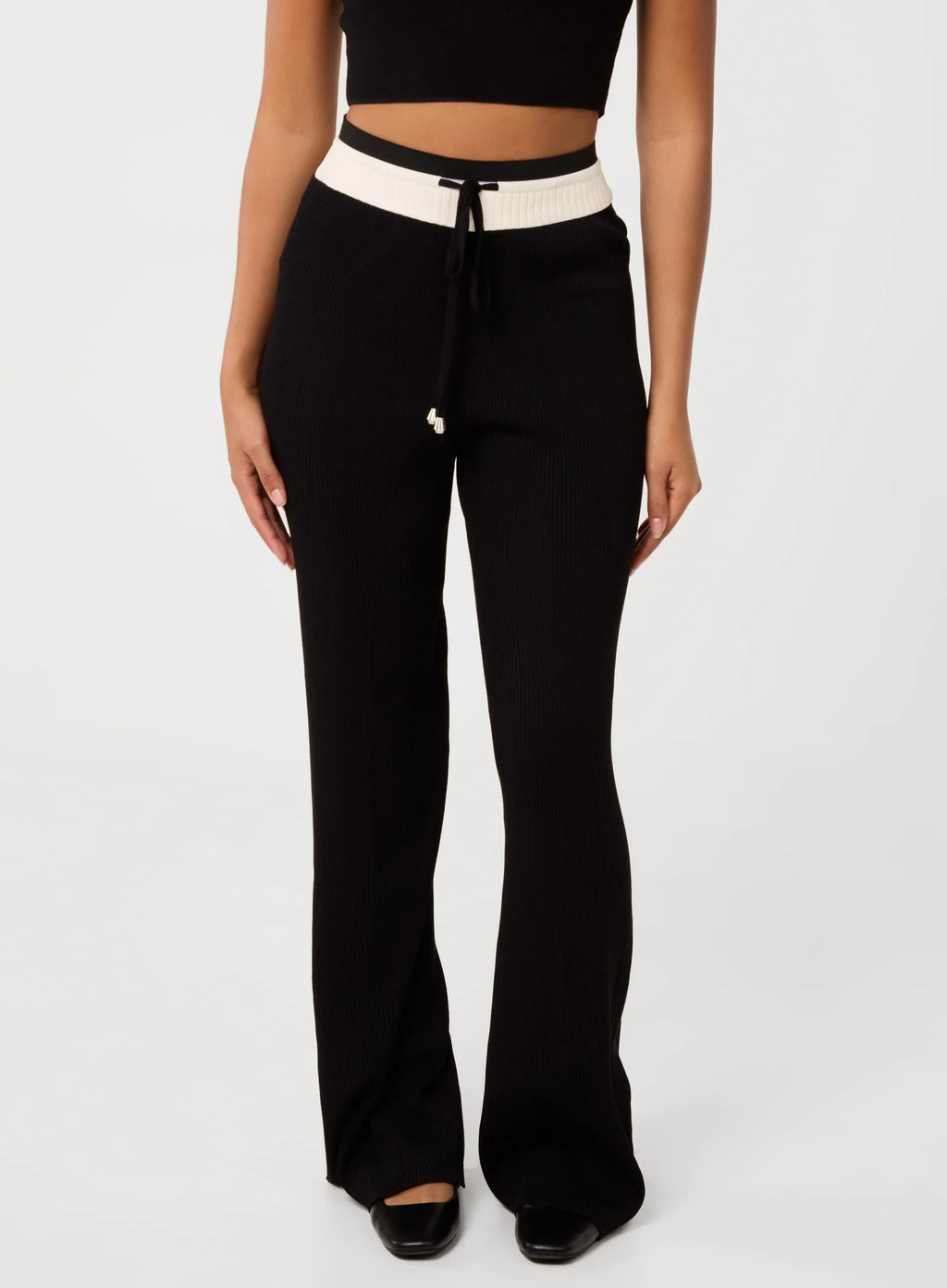 Ribbed Contrast Waist Wide Leg Joggers
