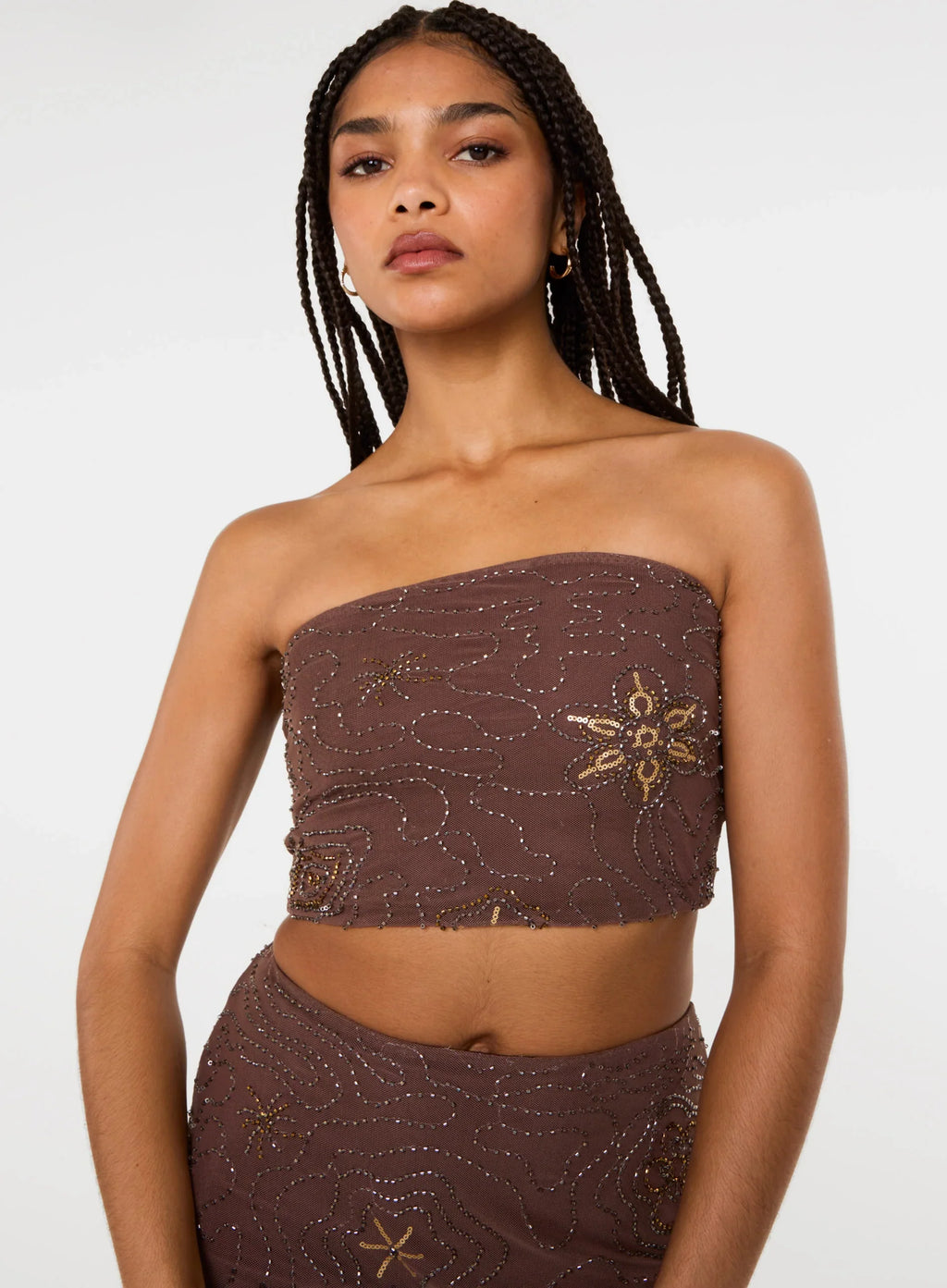 Sequin Embroidered Bandeau Top