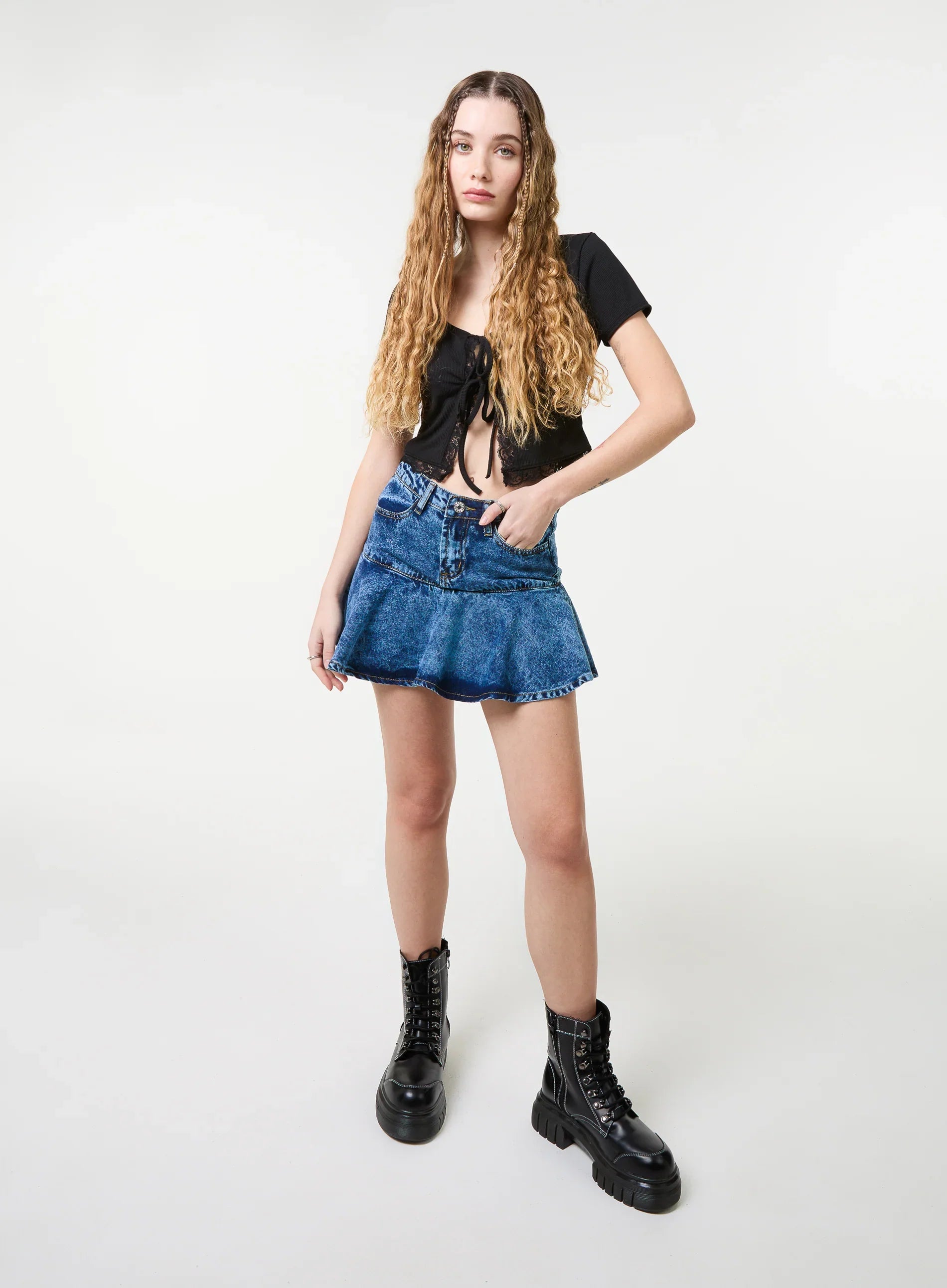 Flippy Denim Mini Skirt With Shorts