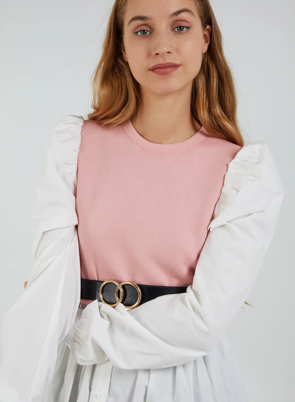 2-1 Puff Sleeve Shirt & Jumper Belted Top