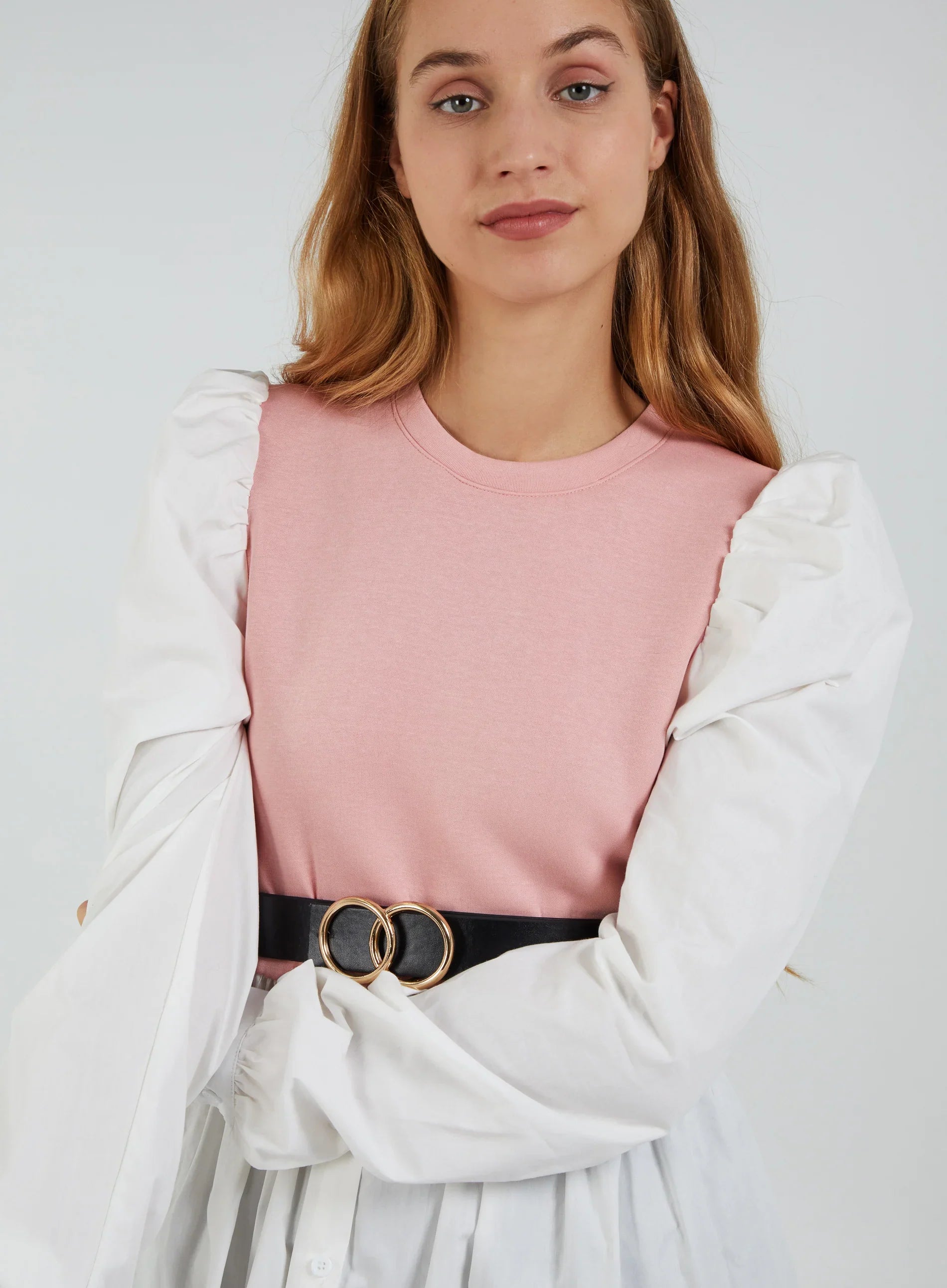 2-1 Puff Sleeve Shirt & Jumper Belted Top