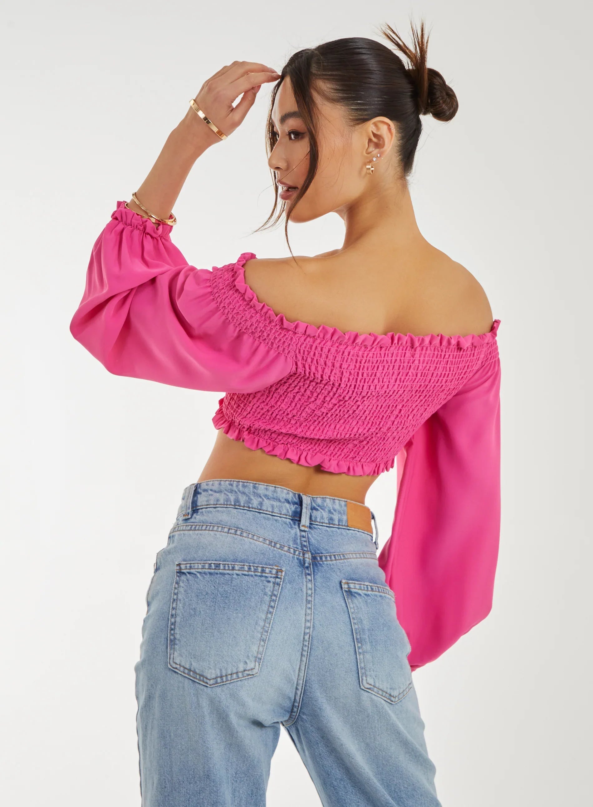Twist Front Balloon Sleeve Crop Top