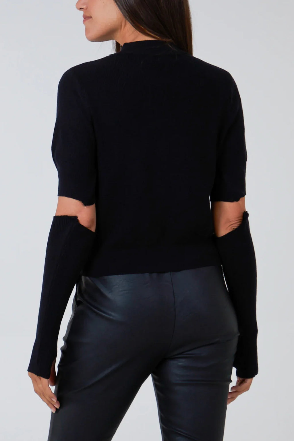 Ribbed High Neck Top With Arm Warmers