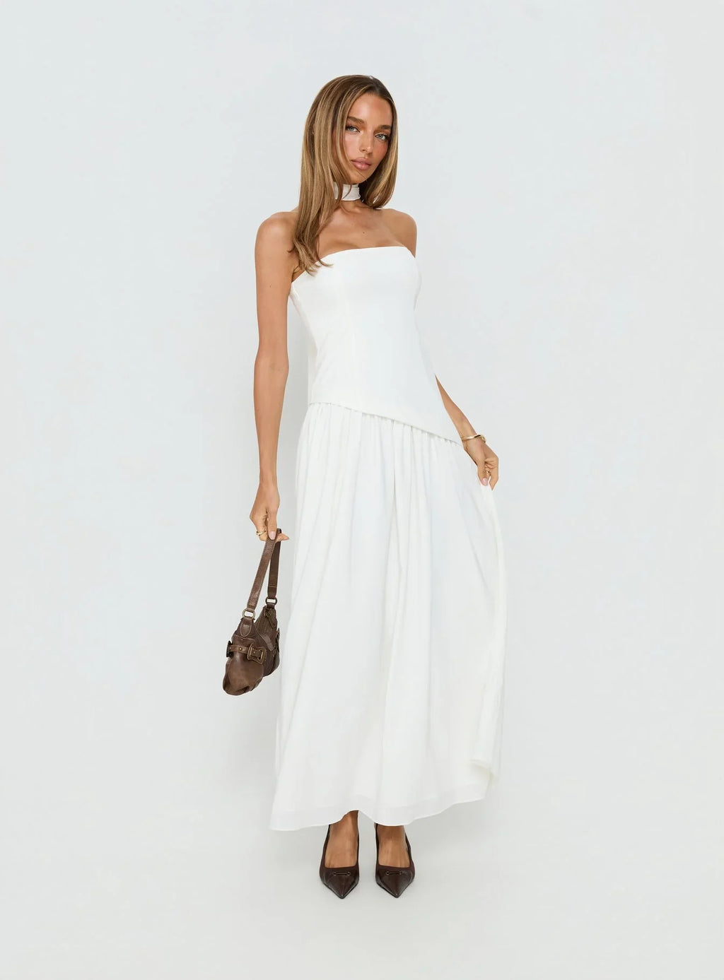 Odela Strapless Drop Waist Maxi Dress White