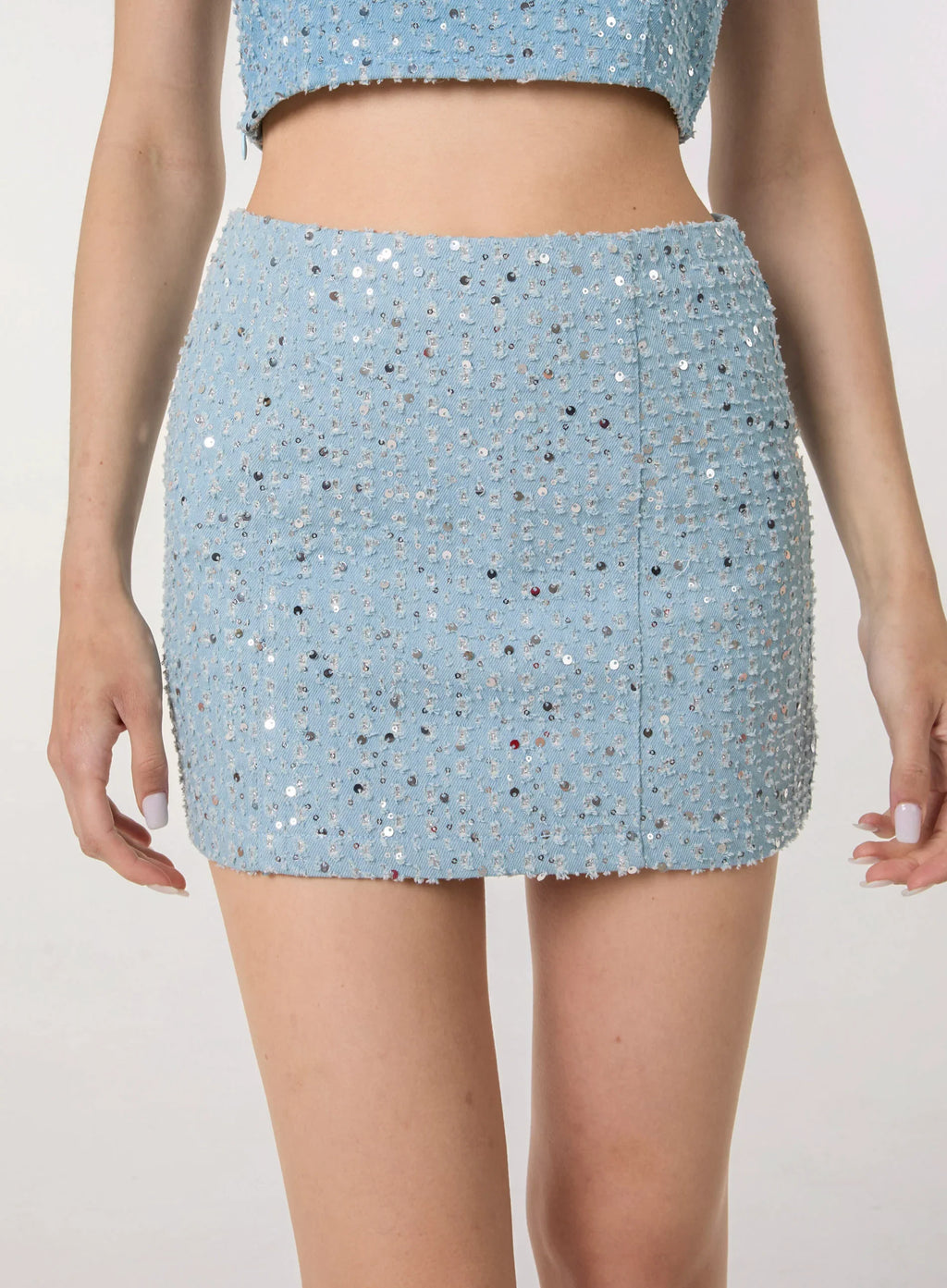 Sequin Embellished Denim Skirt