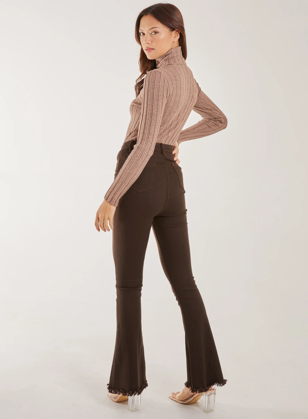Soft Knit Wide Rib Roll Neck Top
