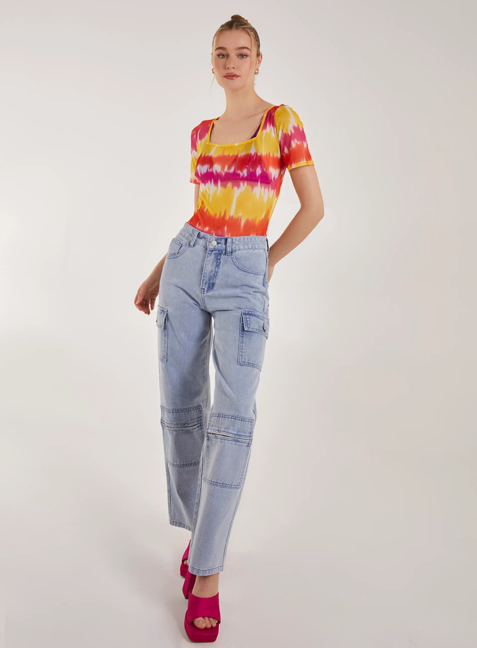 Tie Dye Mesh Square Neck Bodysuit