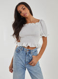 Puff Sleeve Square Neck Shirred Top