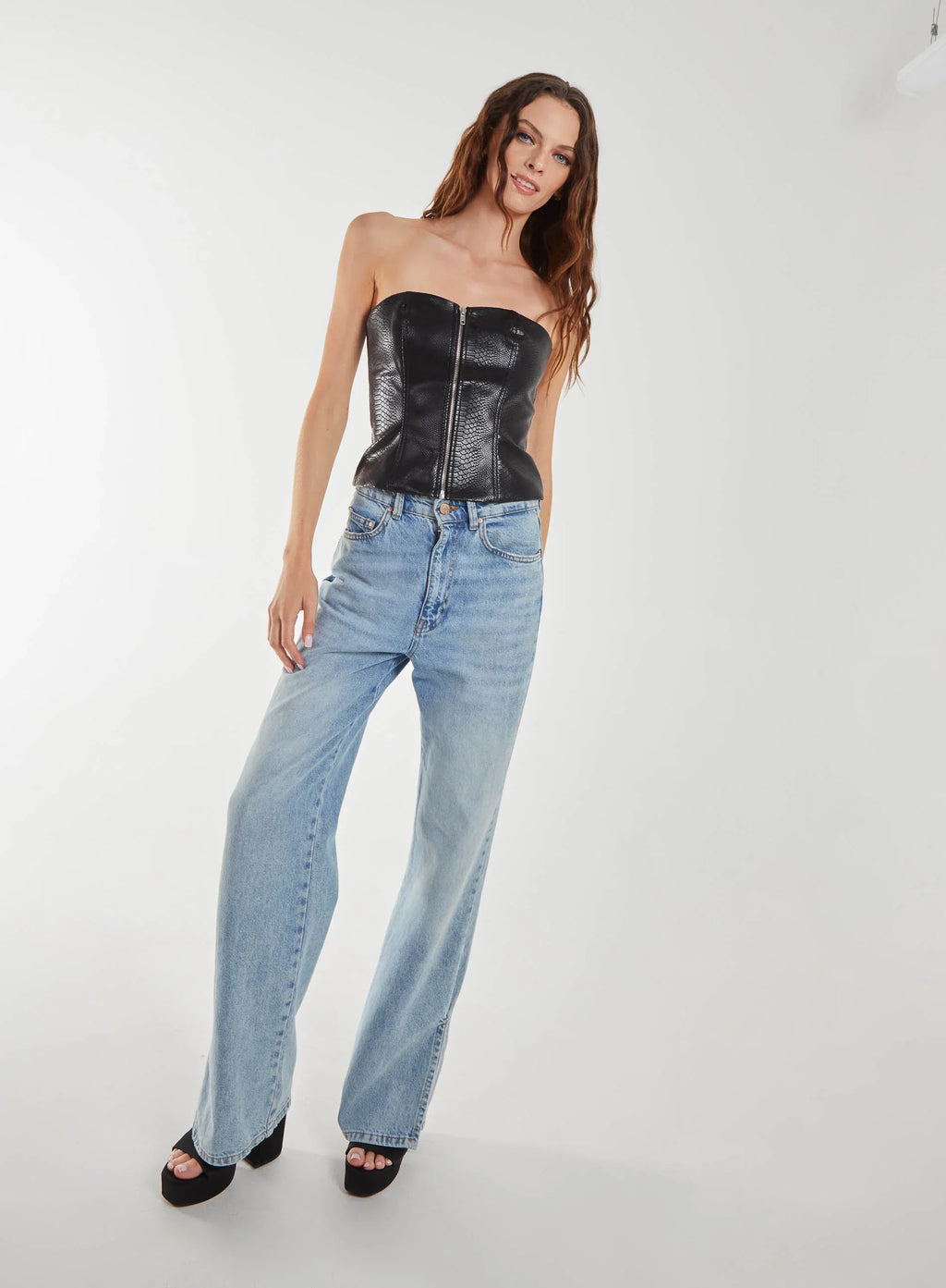 Snake PU Lace Up Corset Top