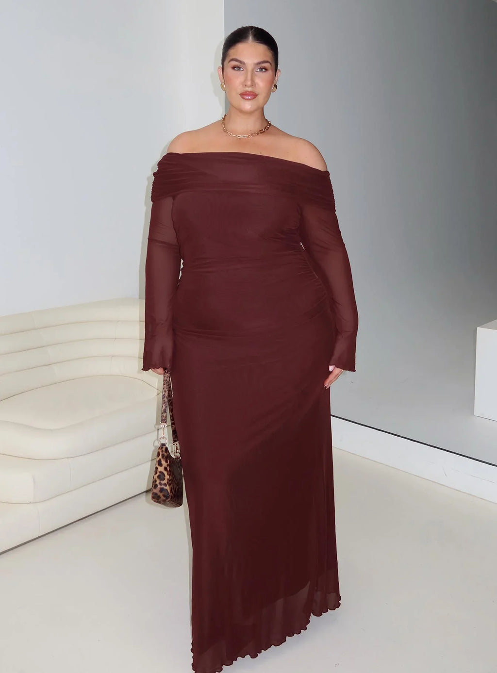 Consideration Long Sleeve Maxi Dress Chocolate Curve