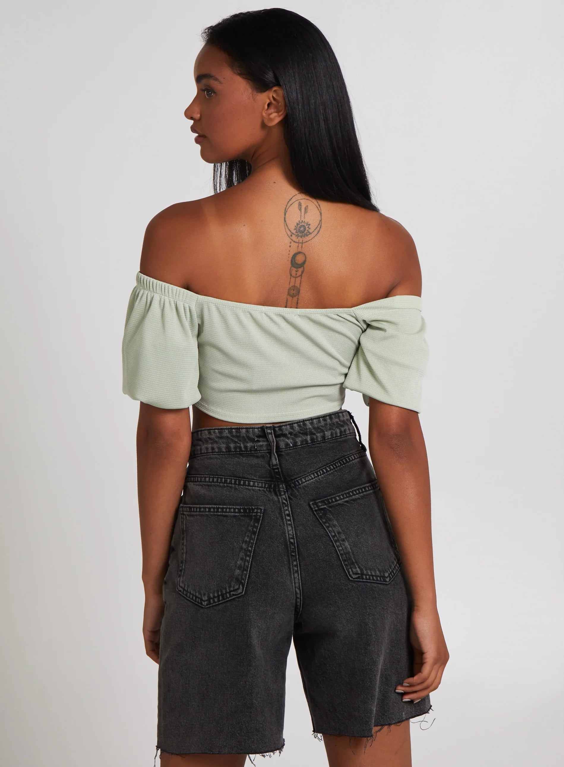 Waffle Rib Ruched Crop Top